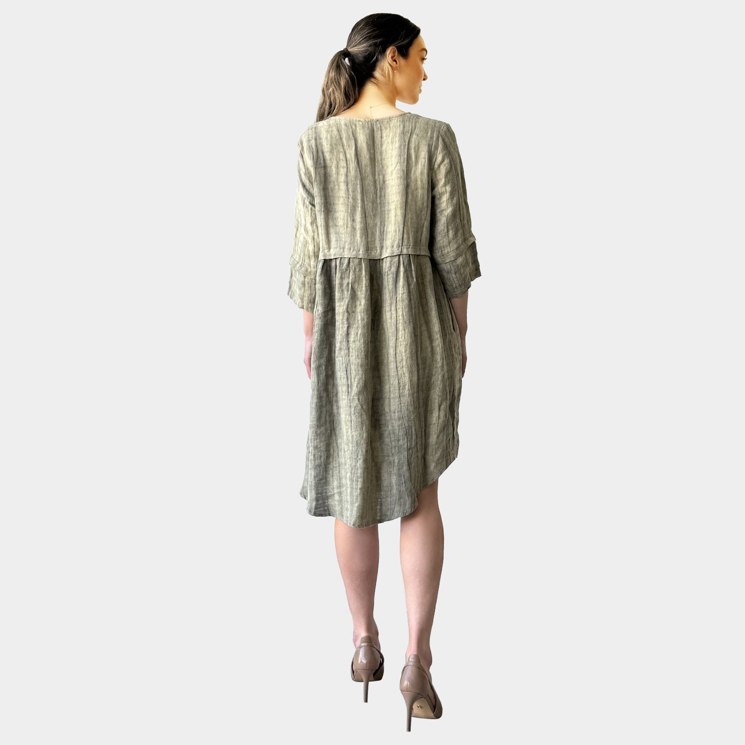 AM023048 HIGH QUALITY 100%LINEN SIDE DRESS