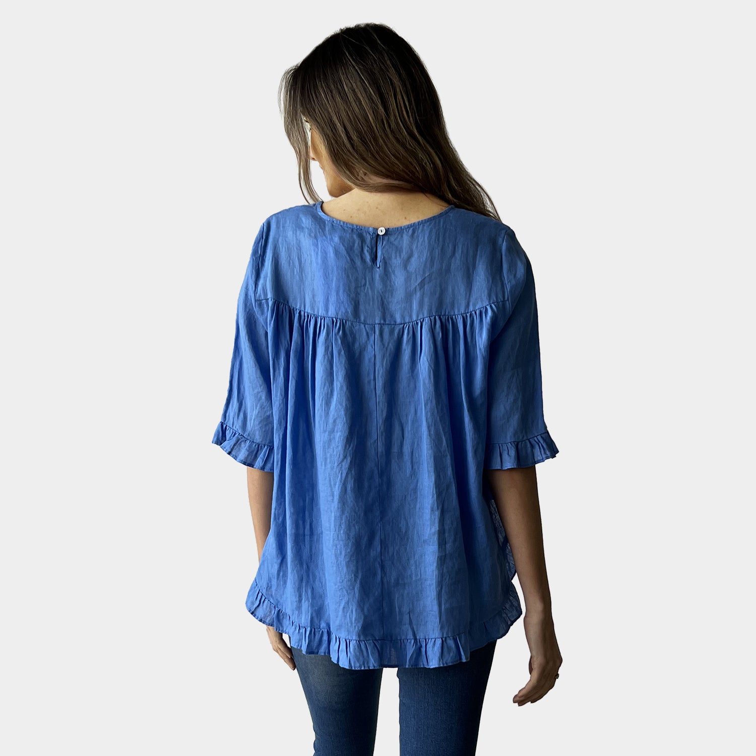 AM02496 100%LINEN SIDE POCKET TOP