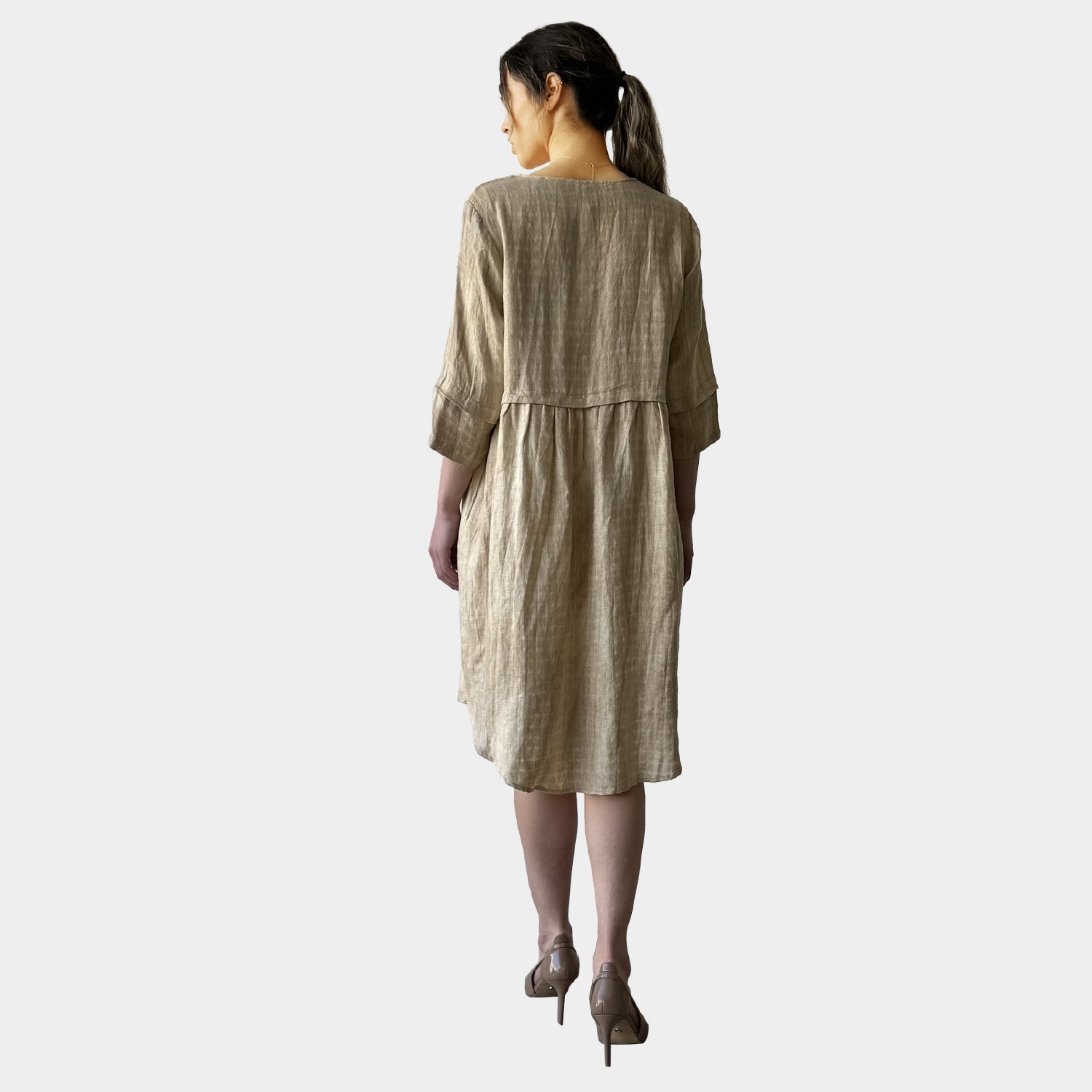 AM023048 HIGH QUALITY 100%LINEN SIDE POCKET DRESS