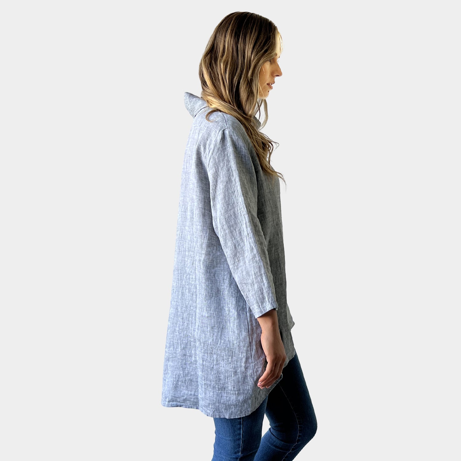 AM01283 MID NECK DEIGN LOOSE 100%LINEN TOP