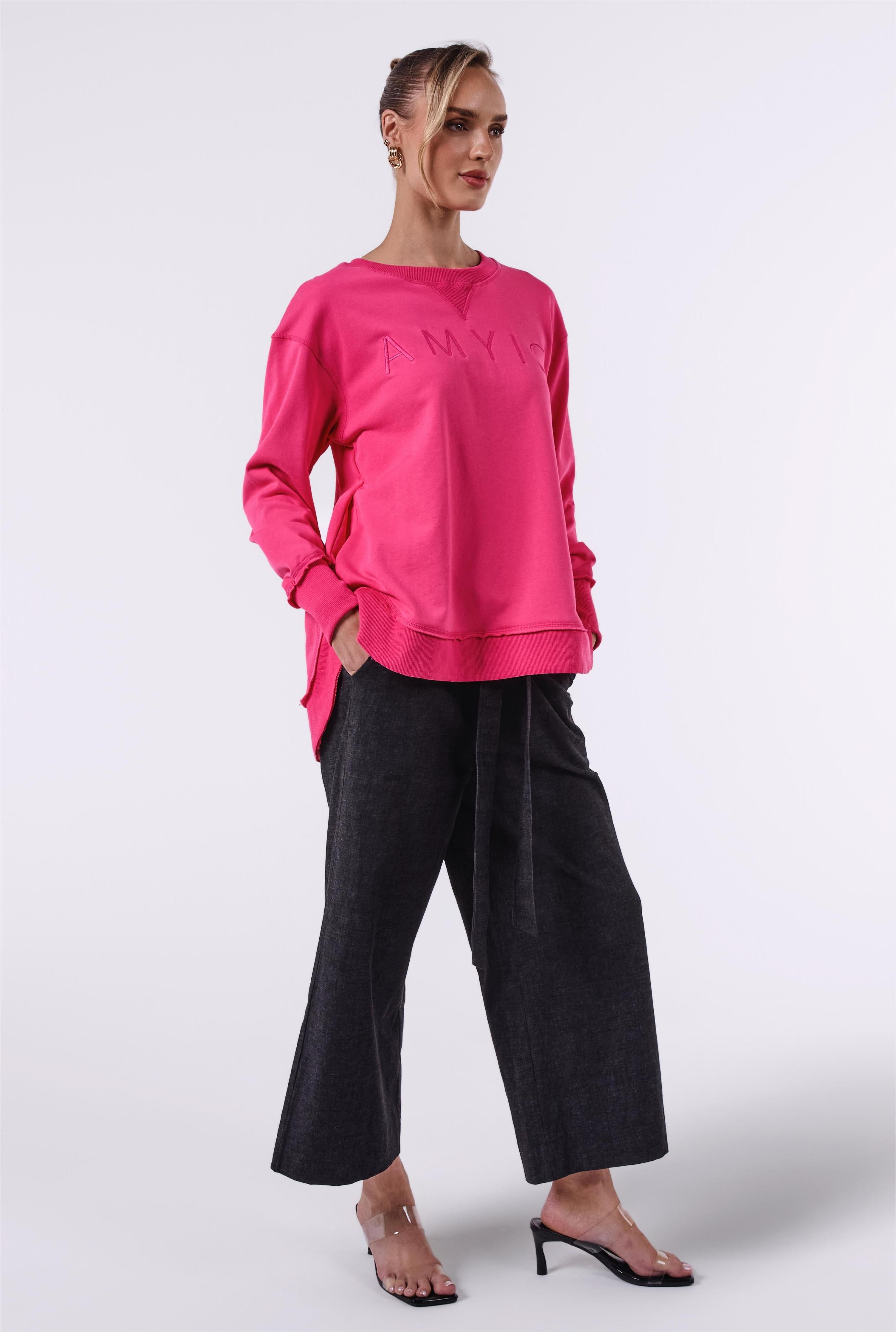 AM022161 HOT PINK EMBROIDERY SWEATSHIRT