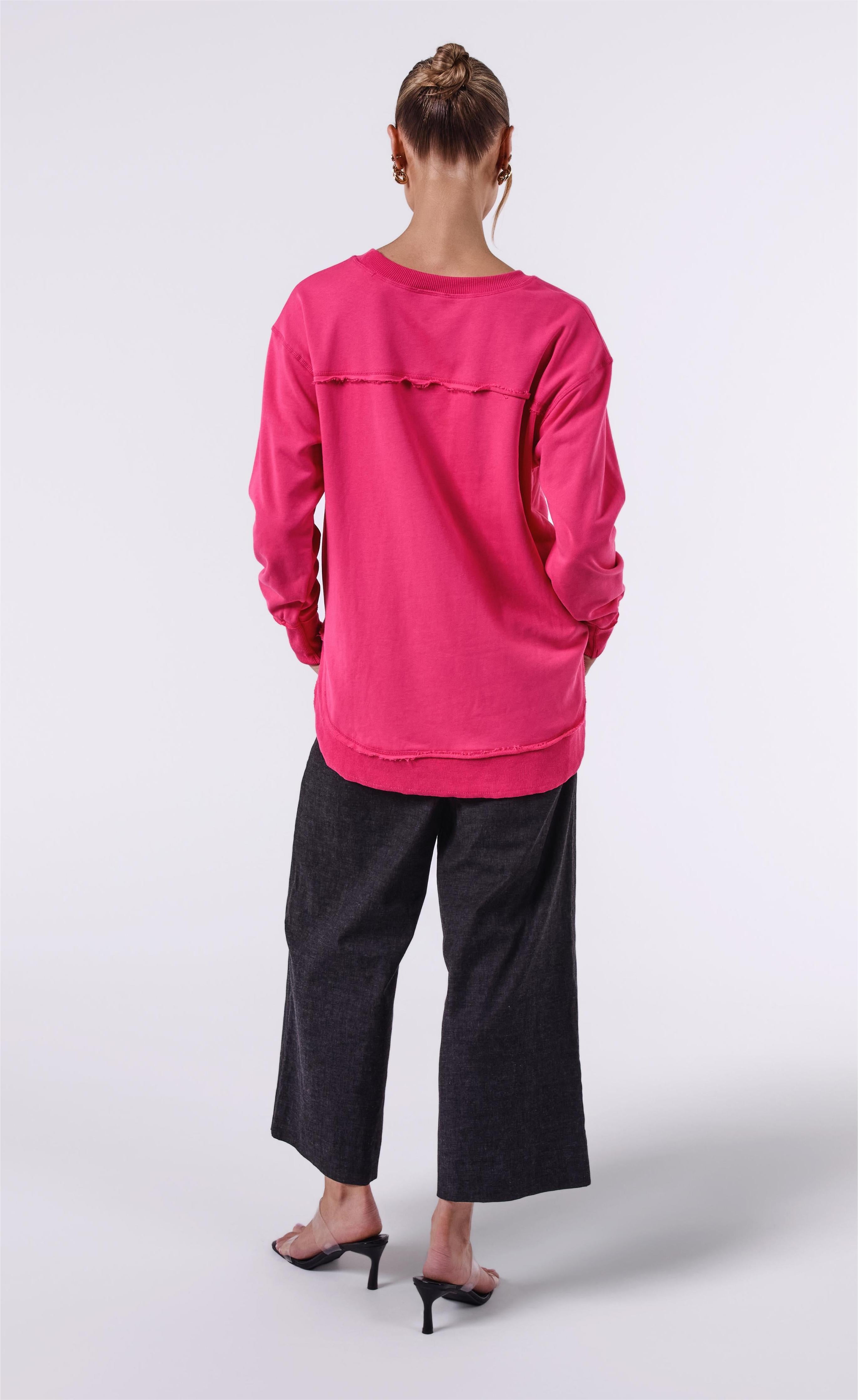 AM022161 HOT PINK EMBROIDERY SWEATSHIRT