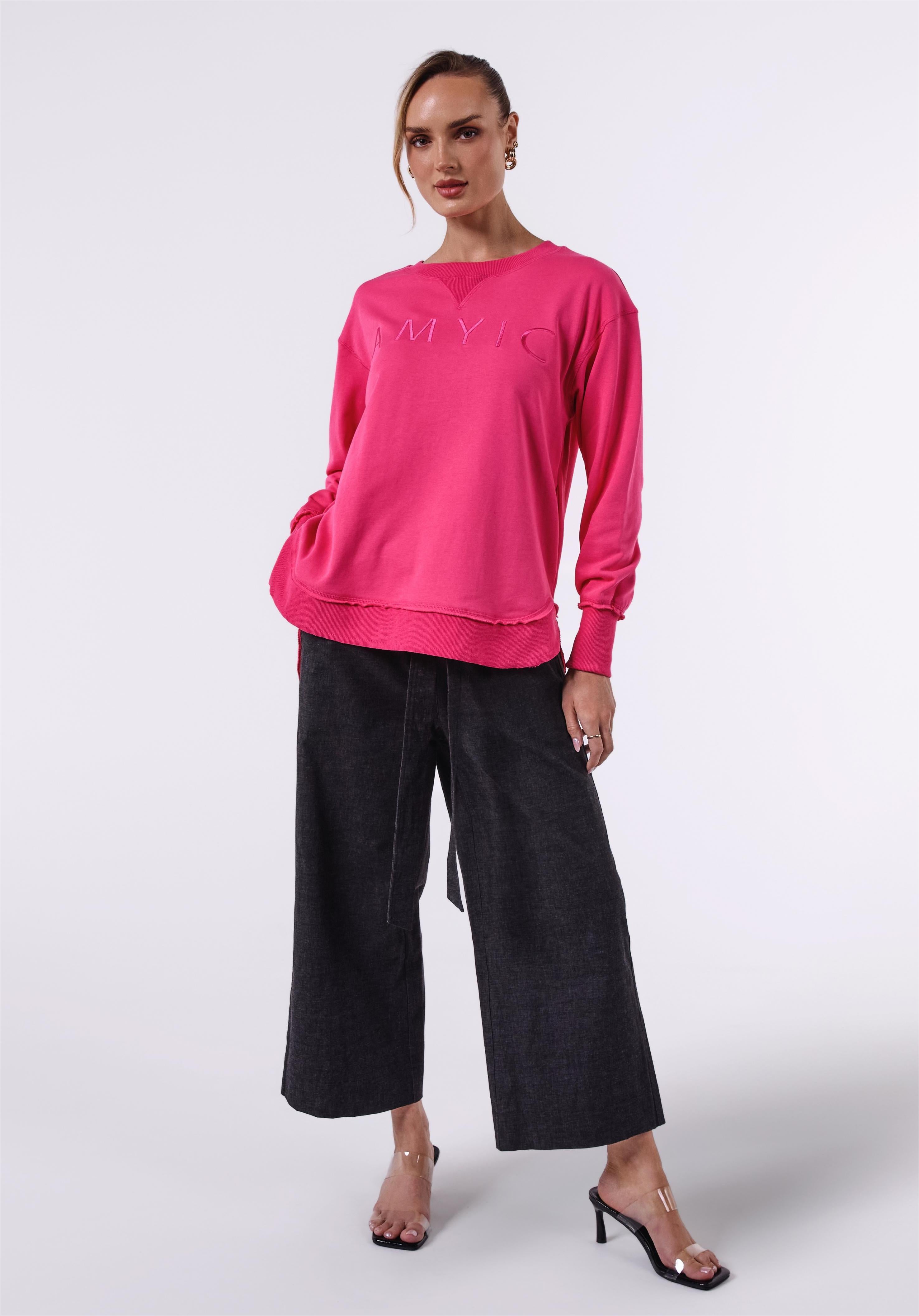 AM022161 HOT PINK EMBROIDERY SWEATSHIRT
