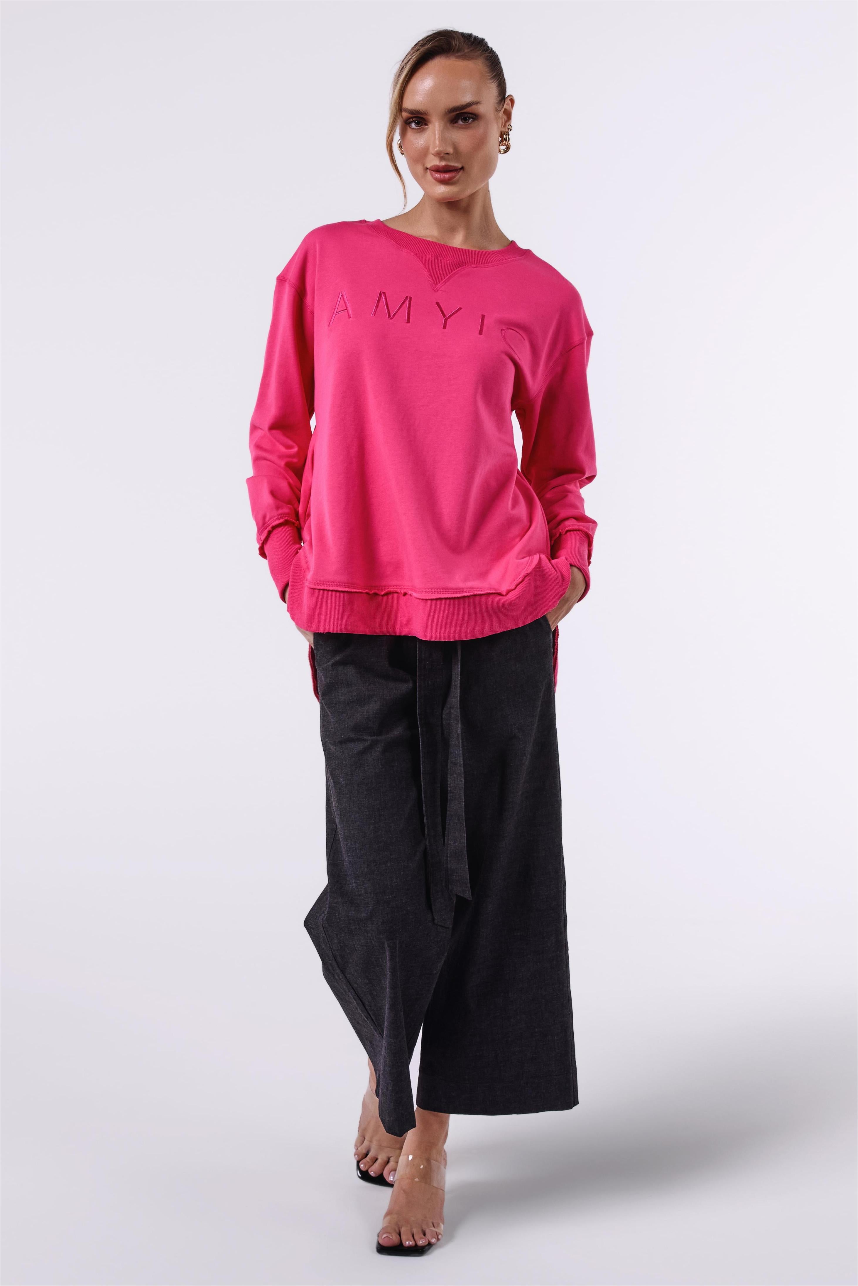 AM022161 HOT PINK EMBROIDERY SWEATSHIRT