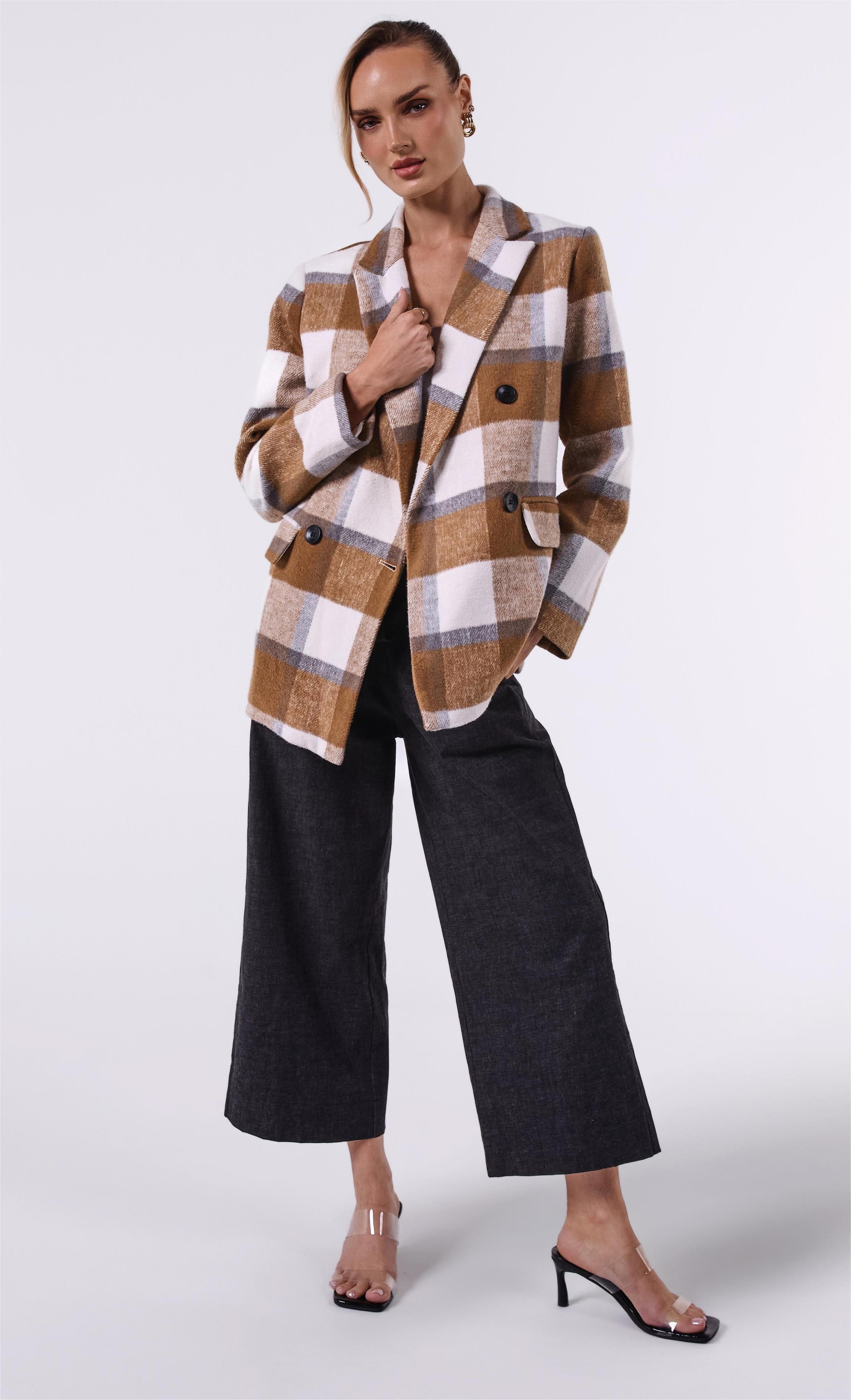 AM023049-5 MOCHA CHECK BLAZER