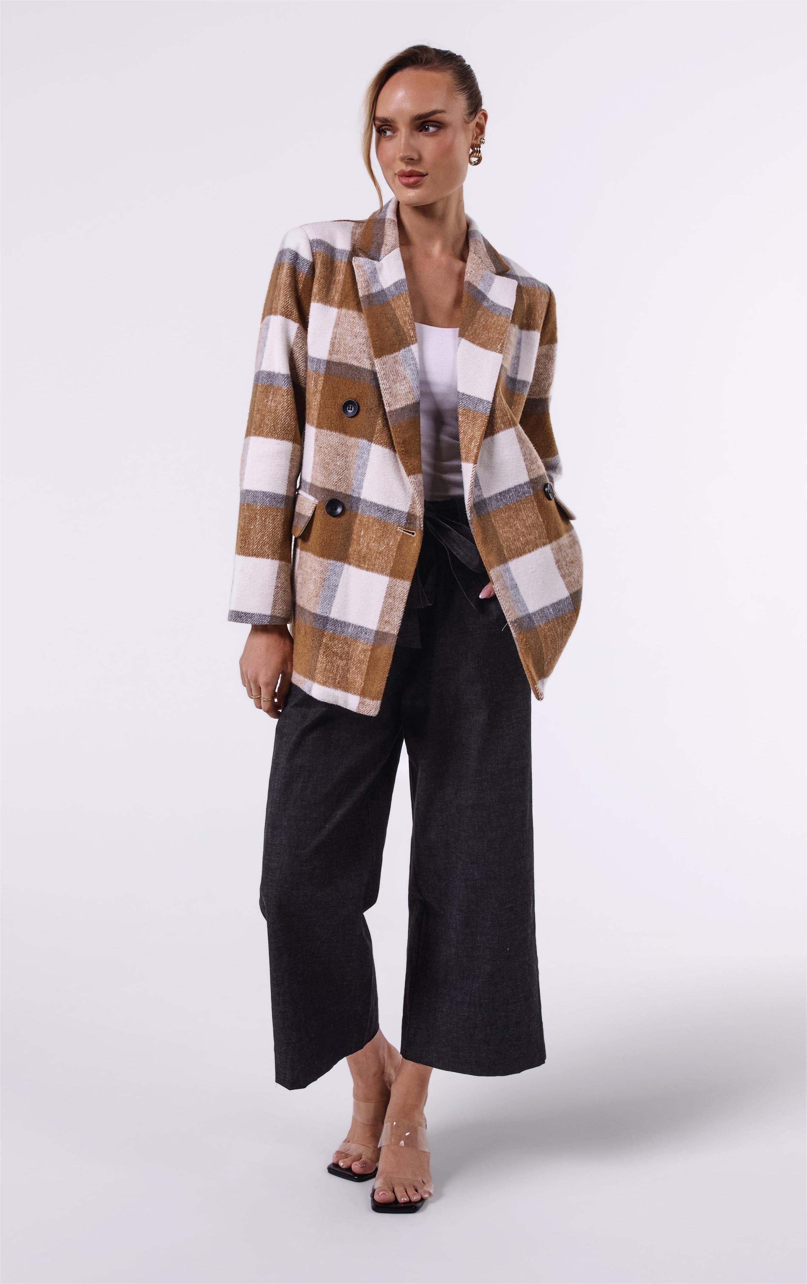AM023049-5 MOCHA CHECK BLAZER