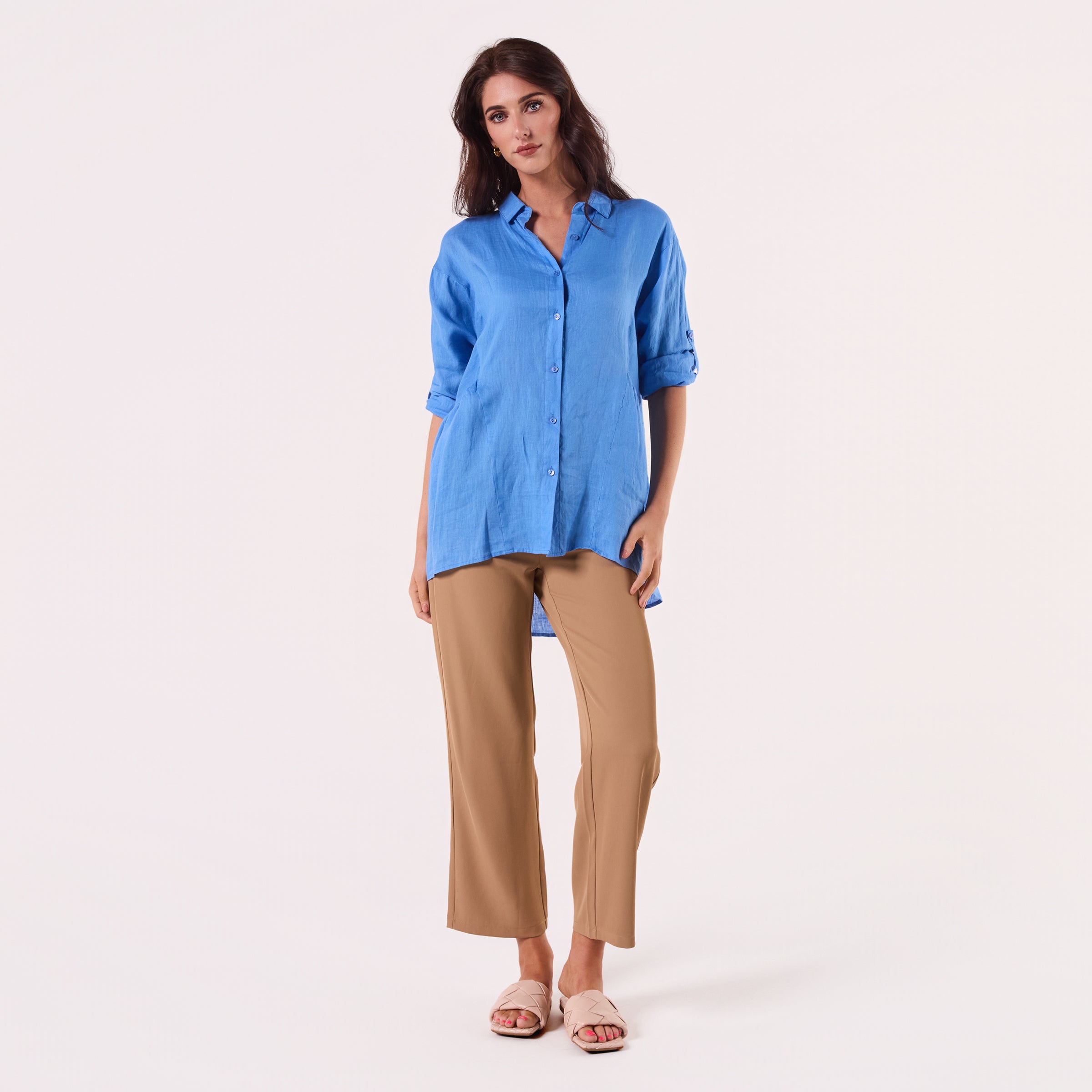 AM01274 SLEEVE BUTTON ROLL UP 100%LINEN SHIRT