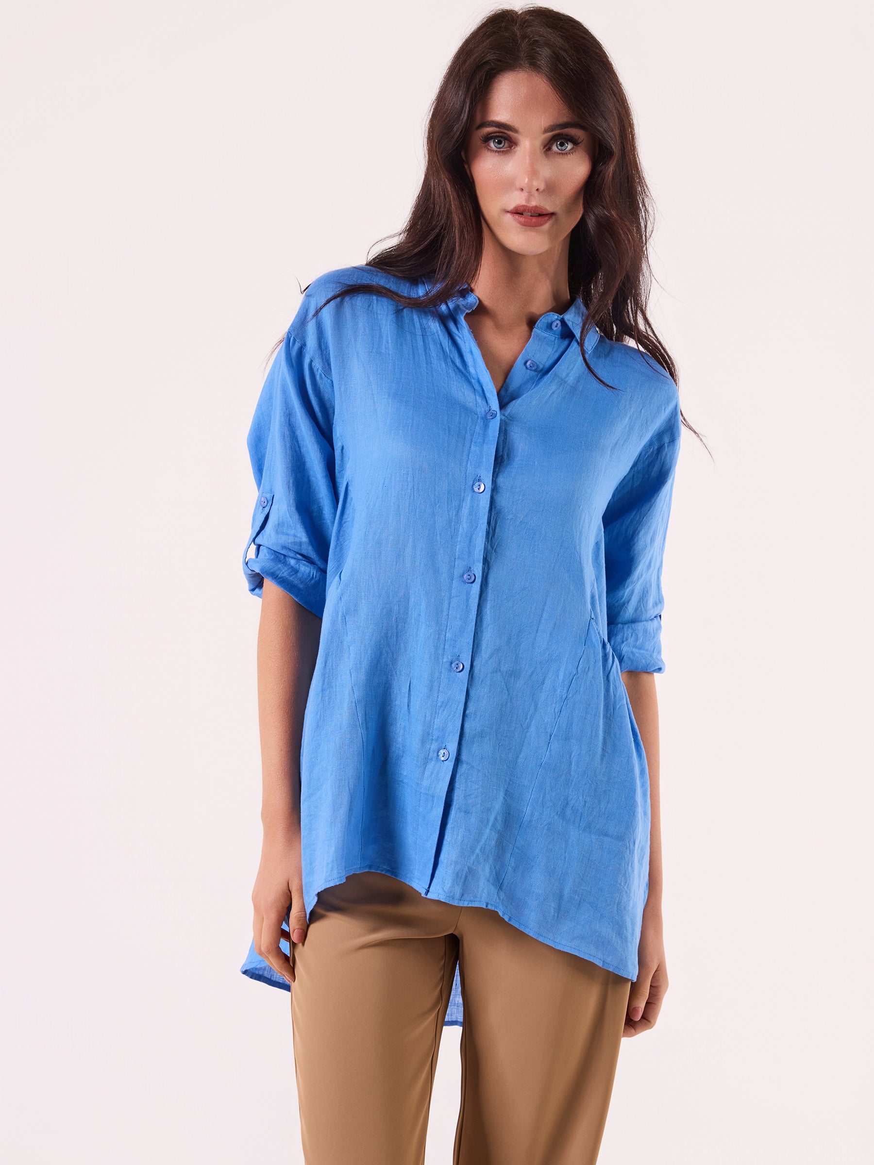 AM01274 SLEEVE BUTTON ROLL UP 100%LINEN SHIRT