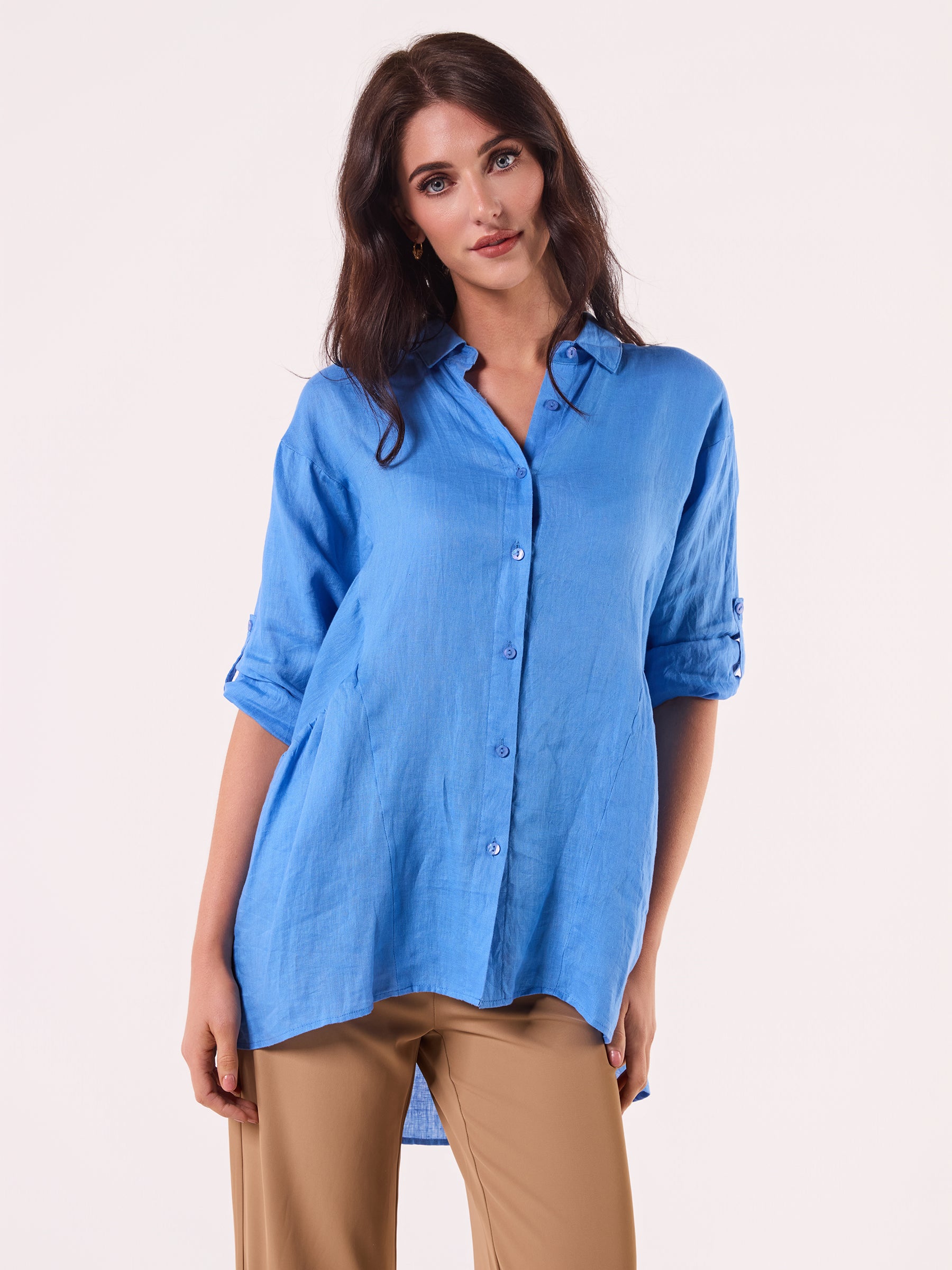 AM01274 SLEEVE BUTTON ROLL UP 100%LINEN SHIRT