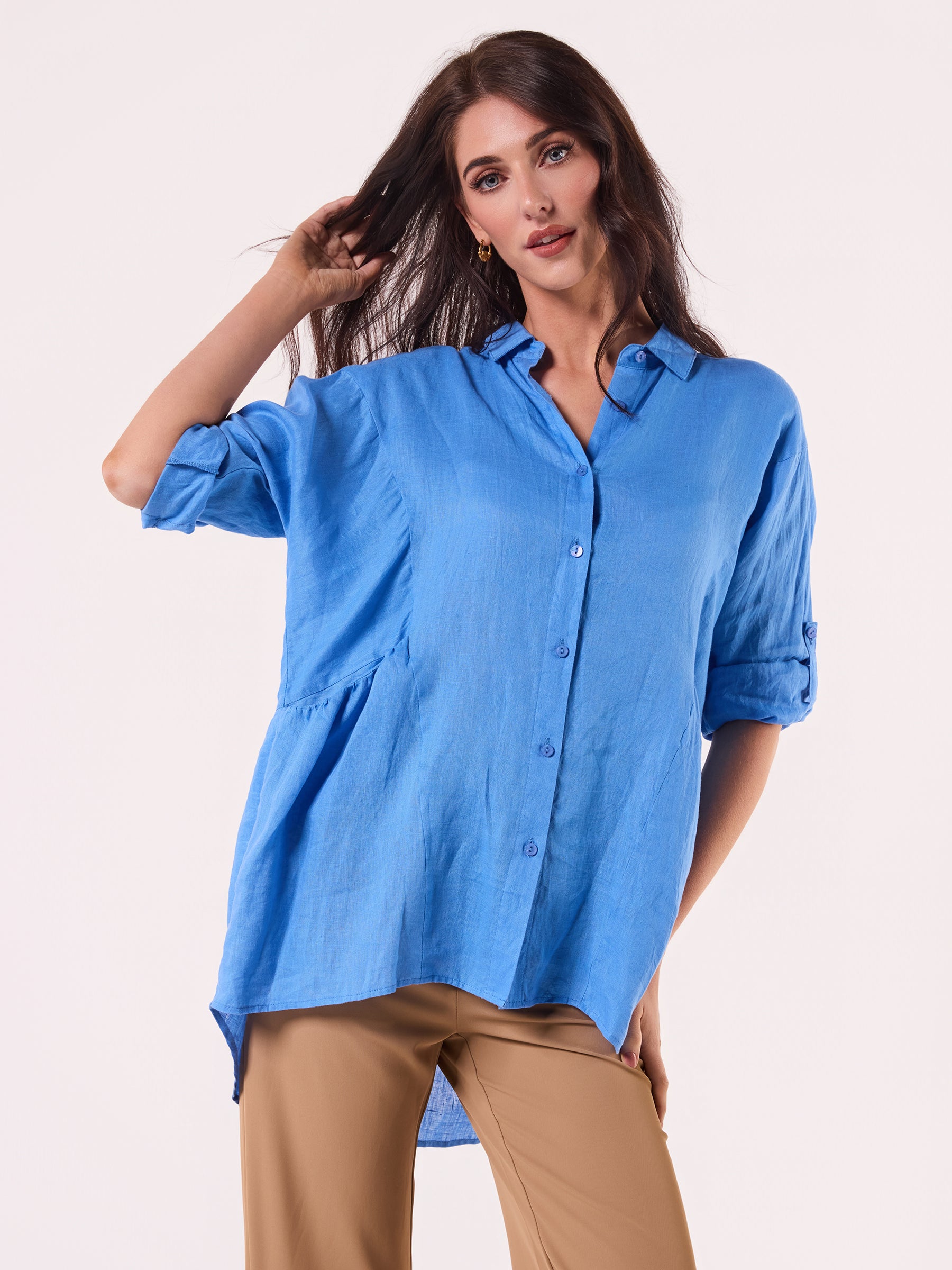 AM01274 SLEEVE BUTTON ROLL UP 100%LINEN SHIRT