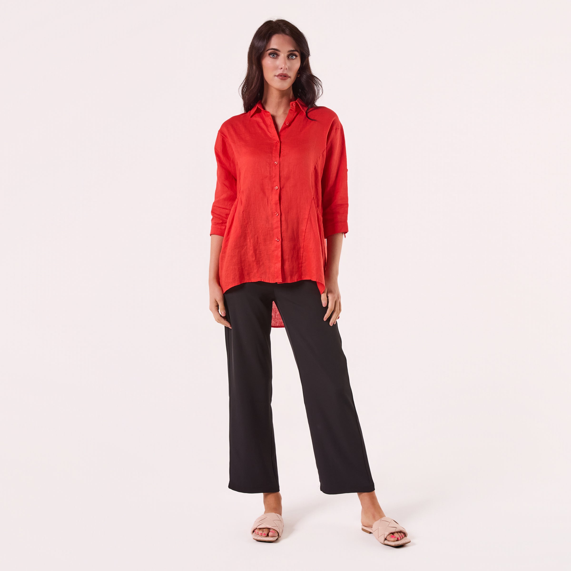 AM01274 SLEEVE BUTTON ROLL UP 100%LINEN SHIRT