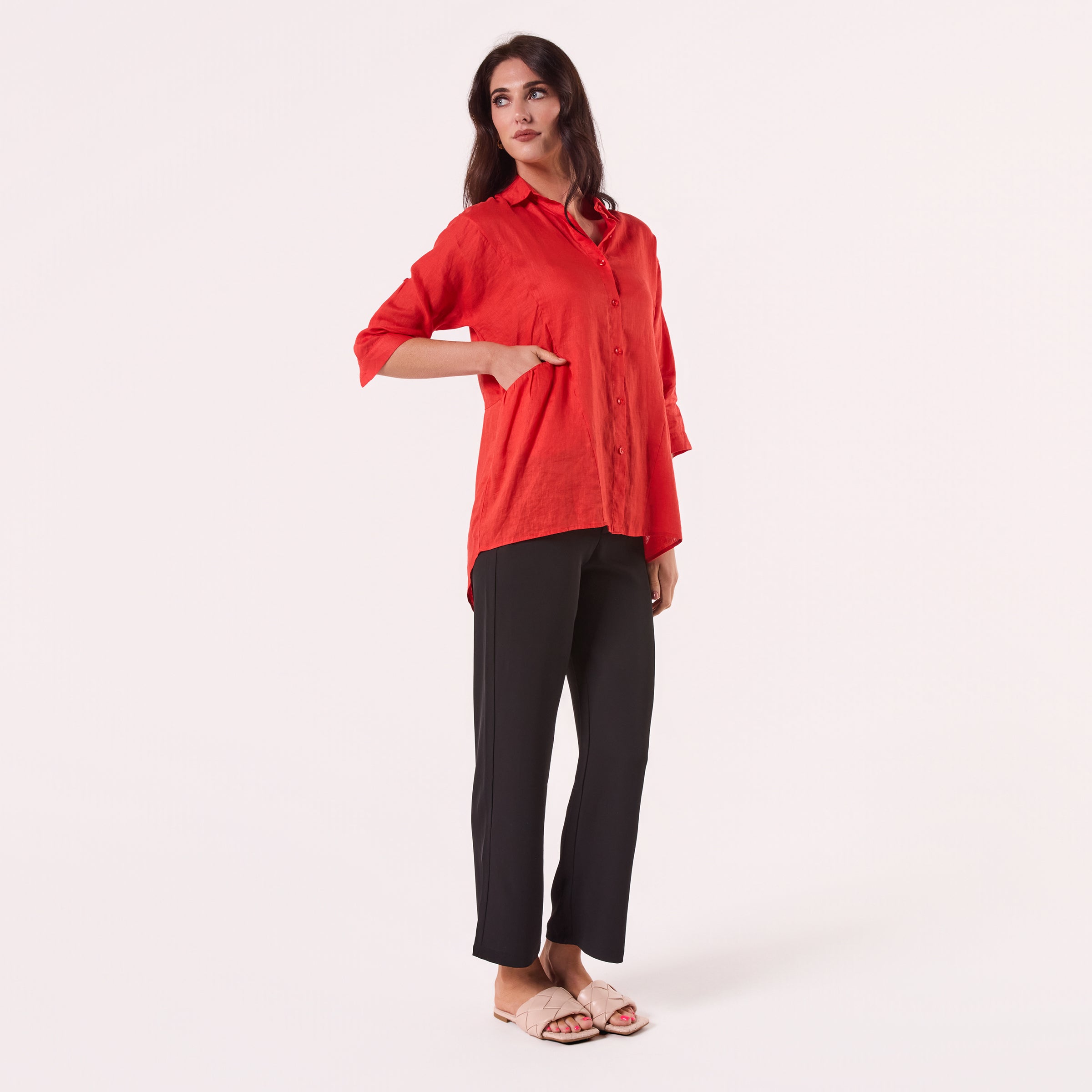 AM01274 SLEEVE BUTTON ROLL UP 100%LINEN SHIRT