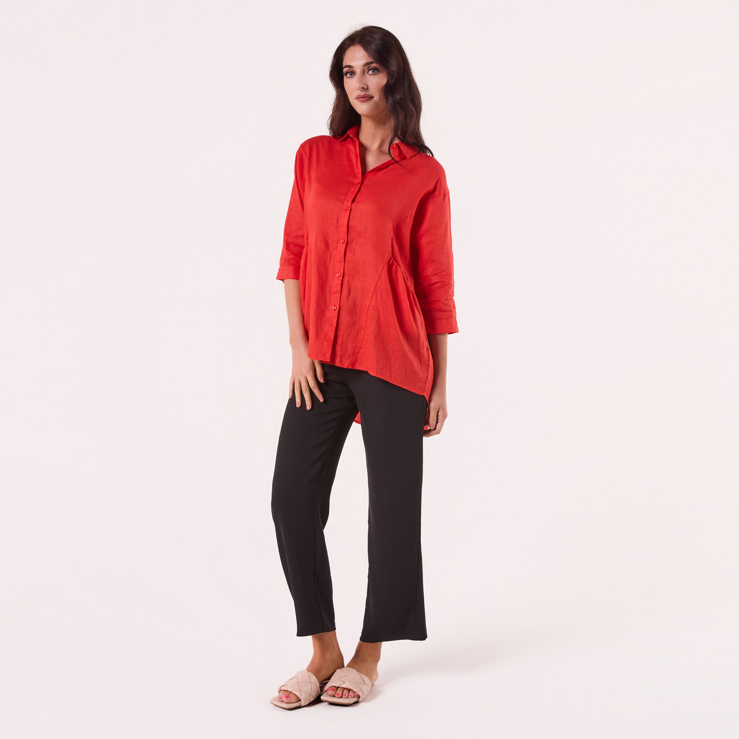 AM01274 SLEEVE BUTTON ROLL UP 100%LINEN SHIRT