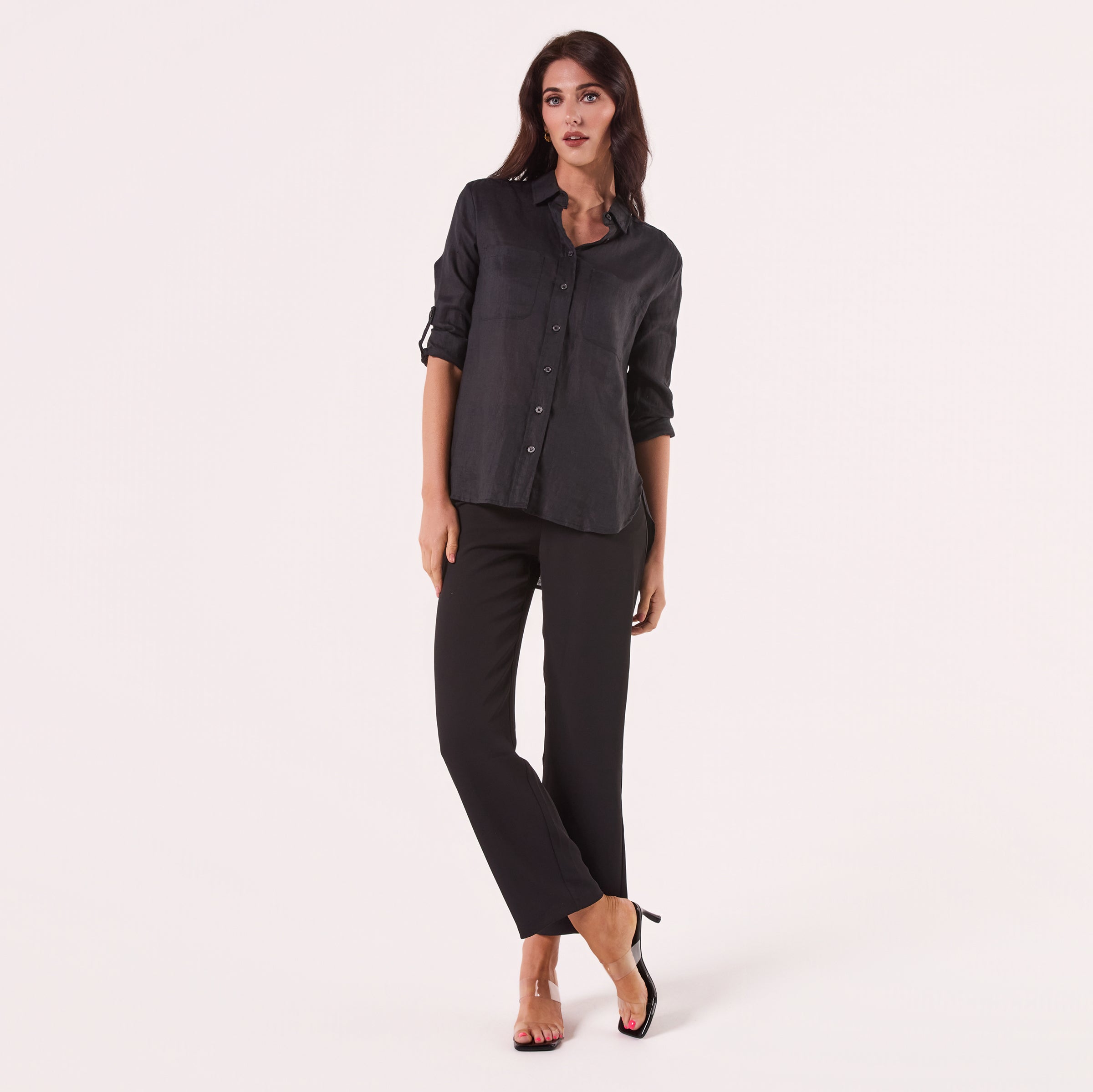 AM02368 TWO SIDE POCKET 100%LINEN SHIRT