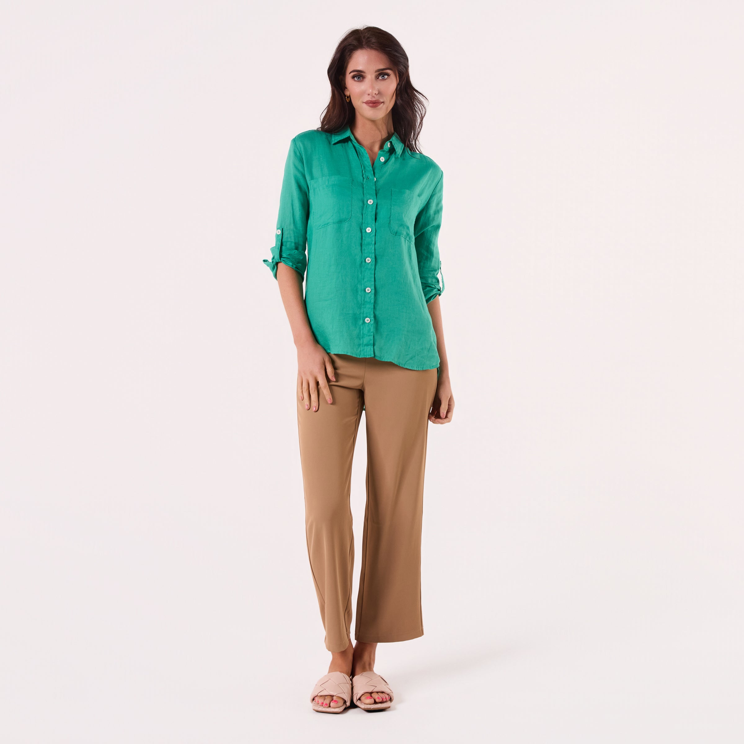 AM02368 TWO SIDE POCKET 100%LINEN SHIRT