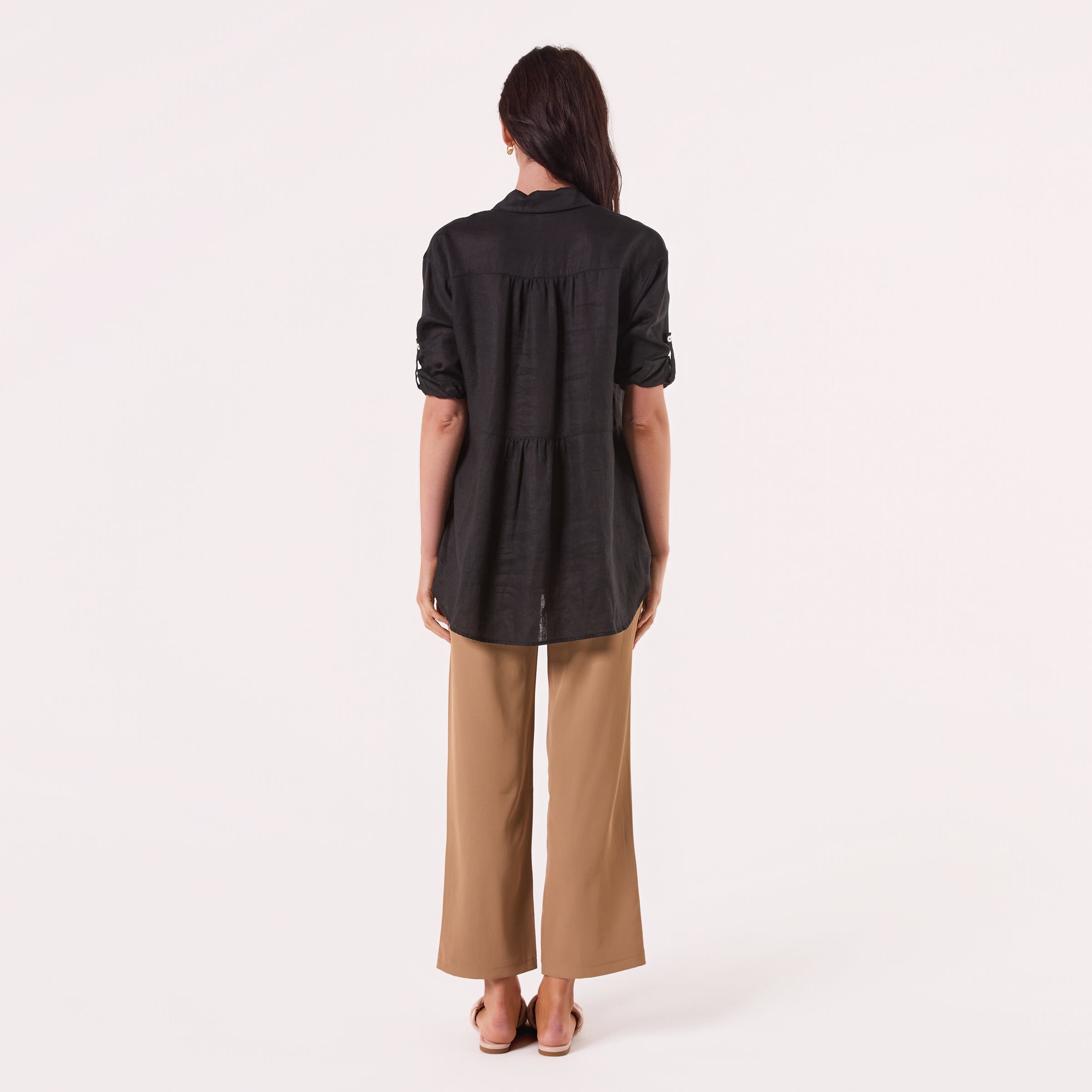 AM01274 SLEEVE BUTTON ROLL UP 100%LINEN SHIRT