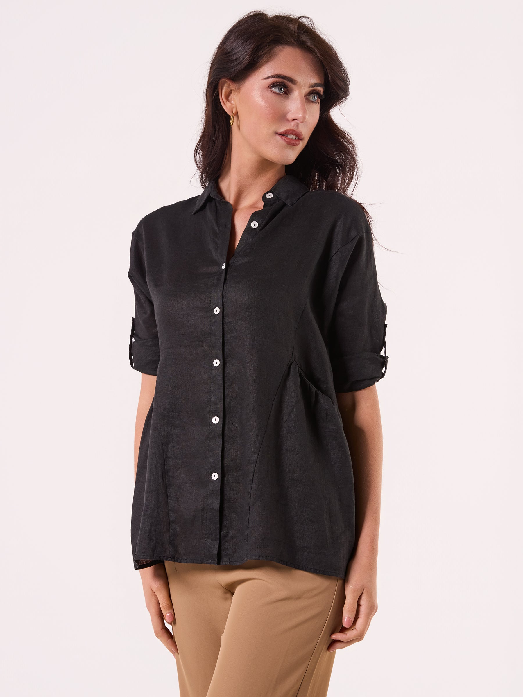 AM01274 SLEEVE BUTTON ROLL UP 100%LINEN SHIRT