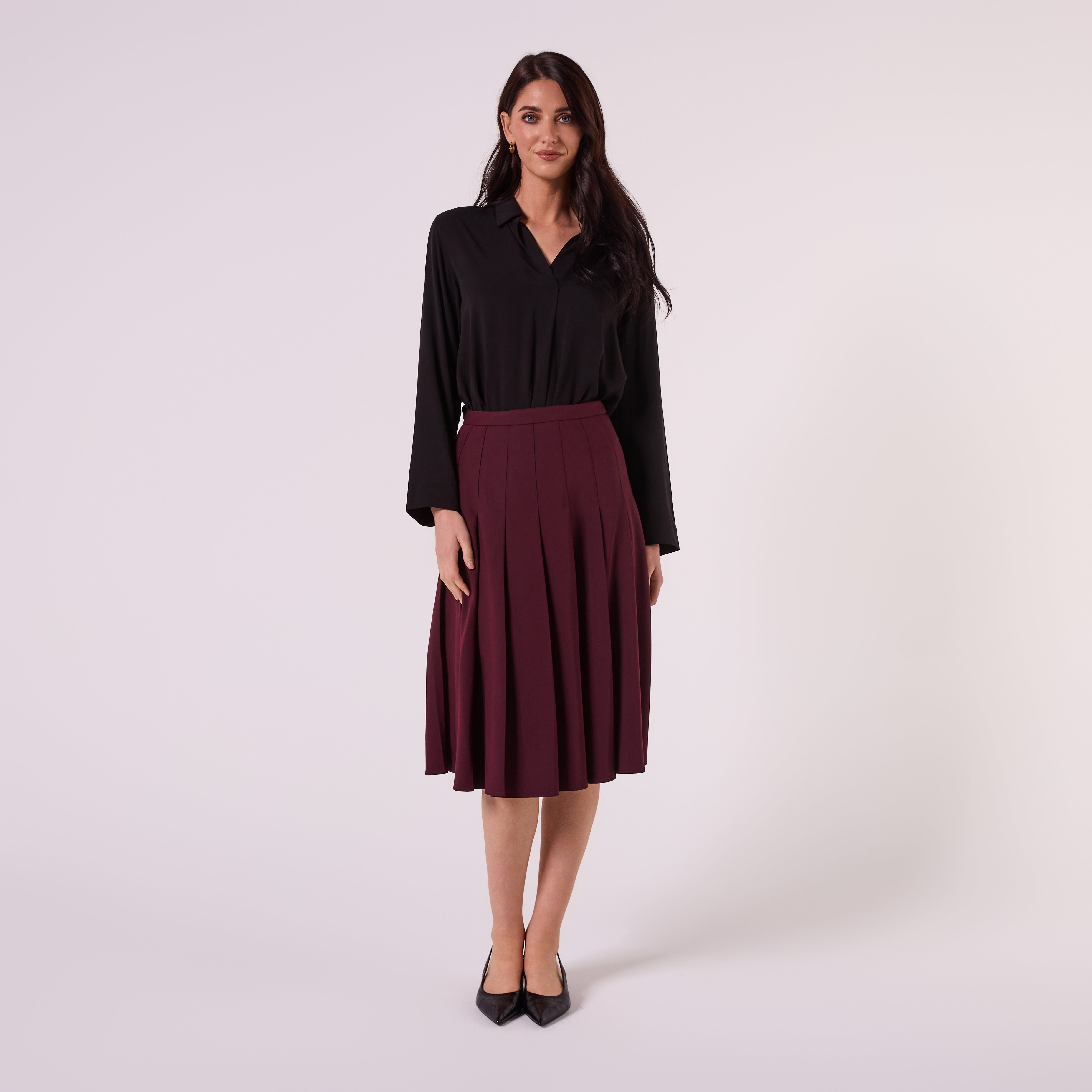 AF00023 PLEATED MIDI SKIRT (WINE)