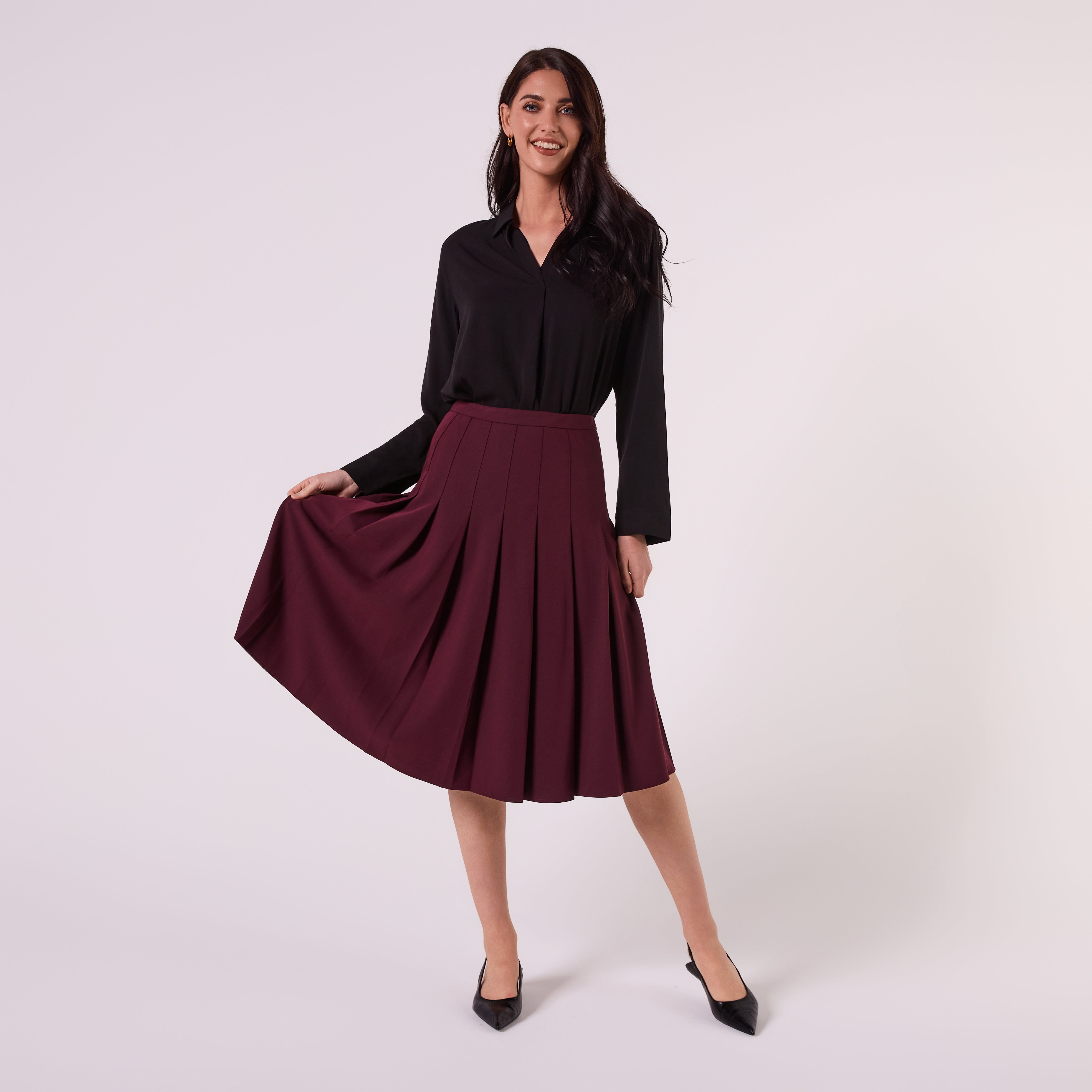 AF00023 PLEATED MIDI SKIRT (WINE)