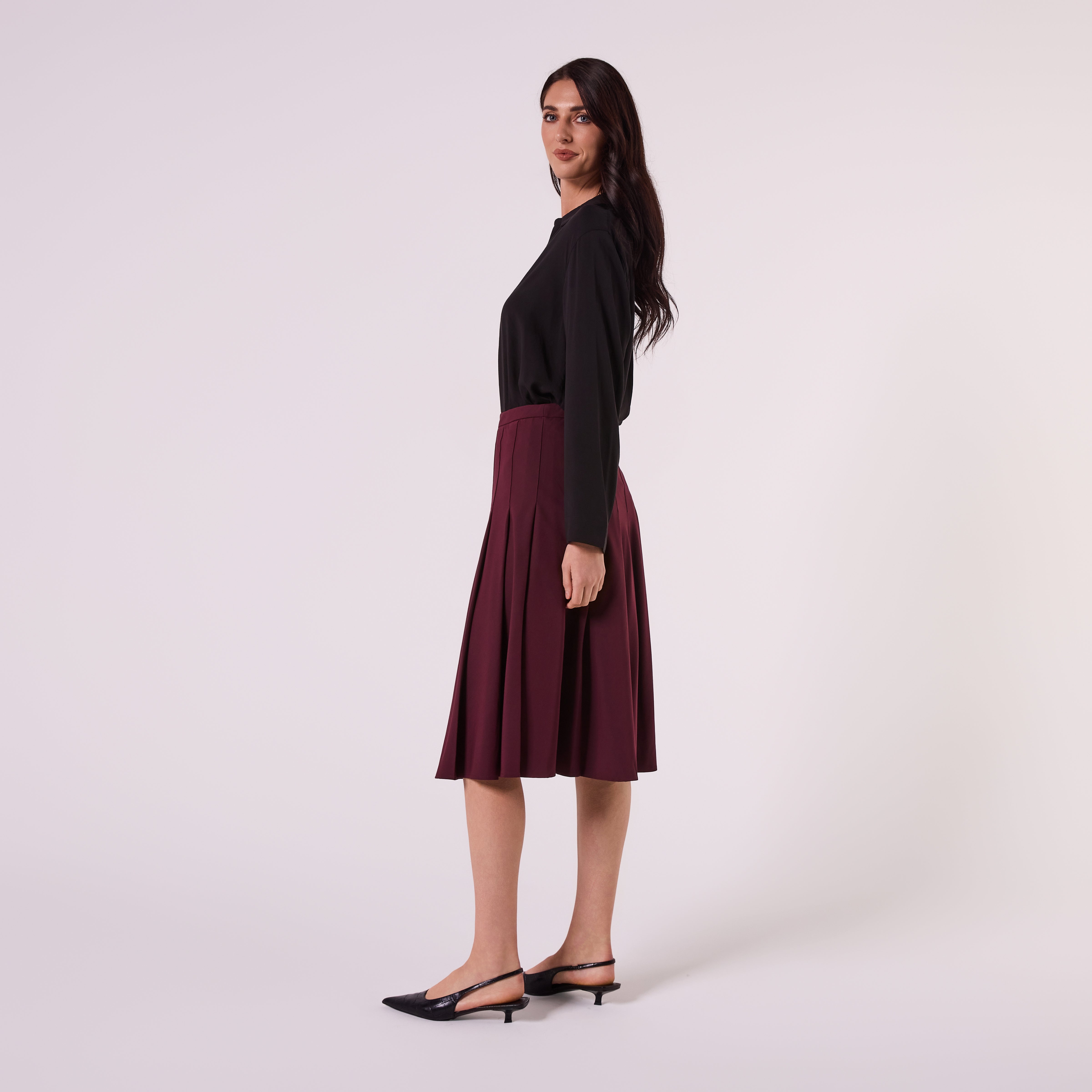 AF00023 PLEATED MIDI SKIRT (WINE)
