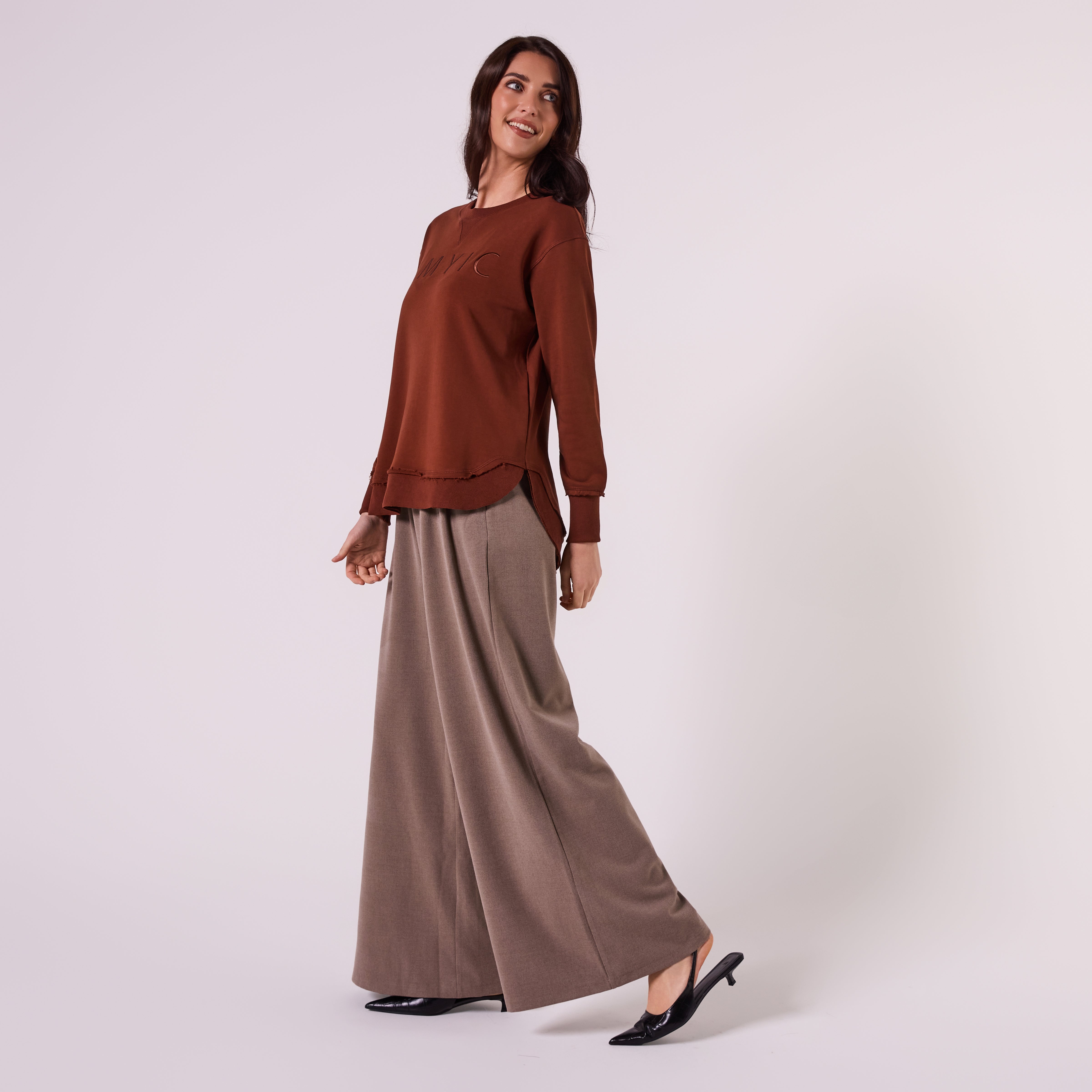 AM022161 EMBROIDERY SWEATSHIRT (CHOCOLATE)