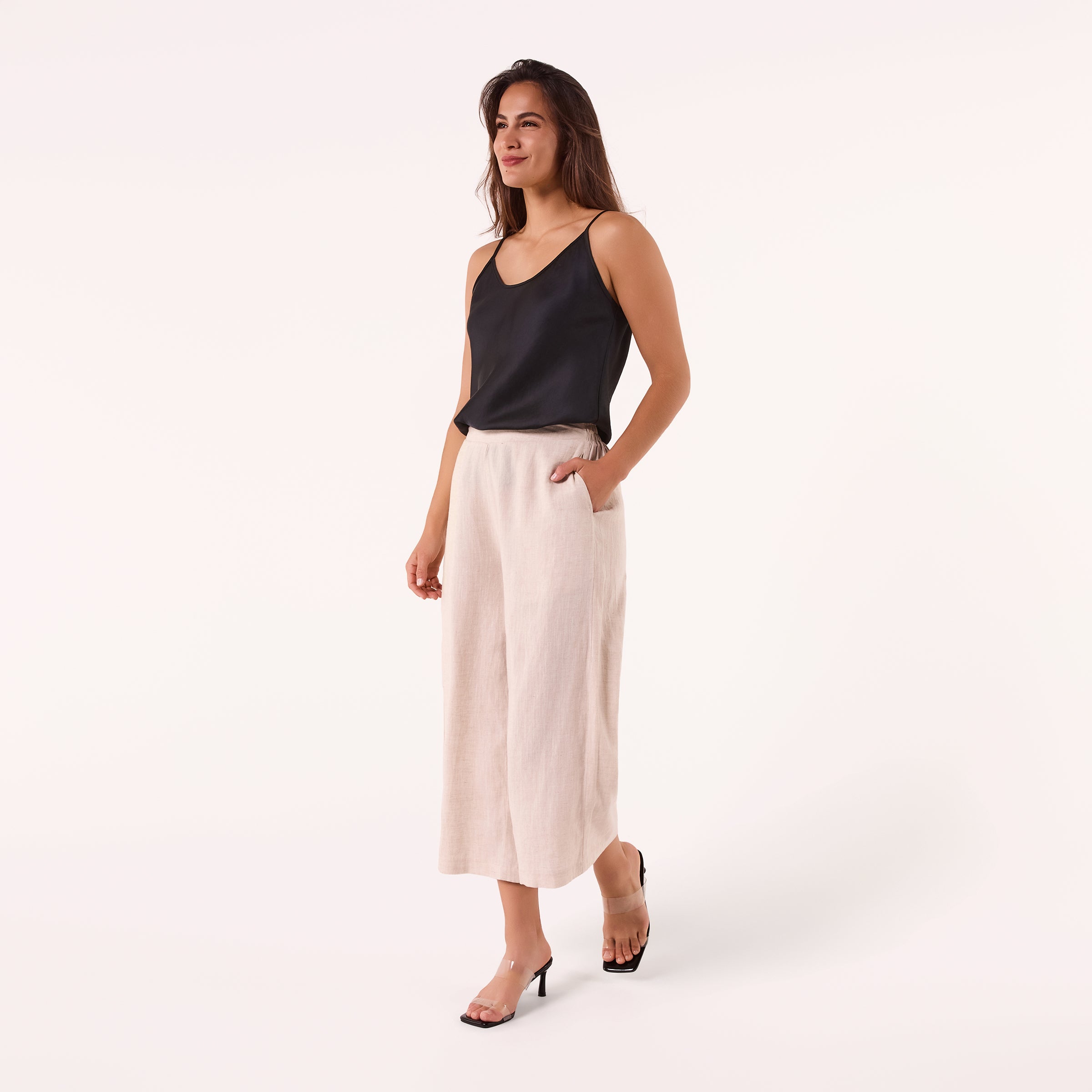 AM02377 100%LINEN CROPPED PANTS