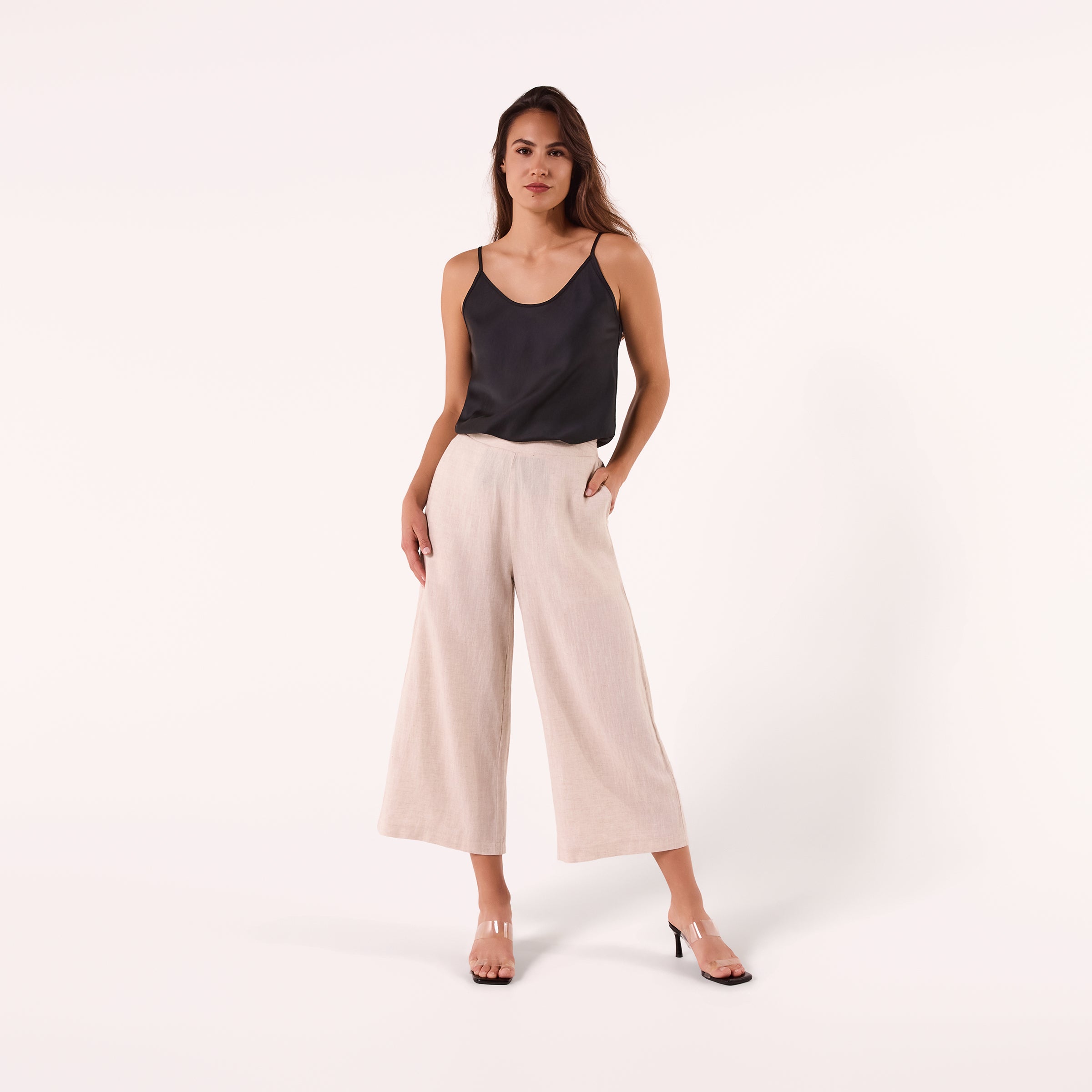 AM02377 100%LINEN CROPPED PANTS