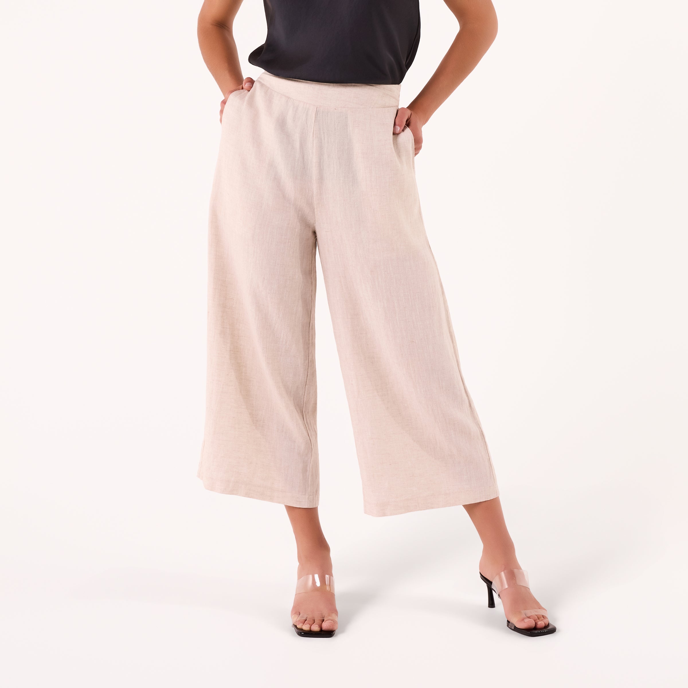 AM02377 100%LINEN CROPPED PANTS