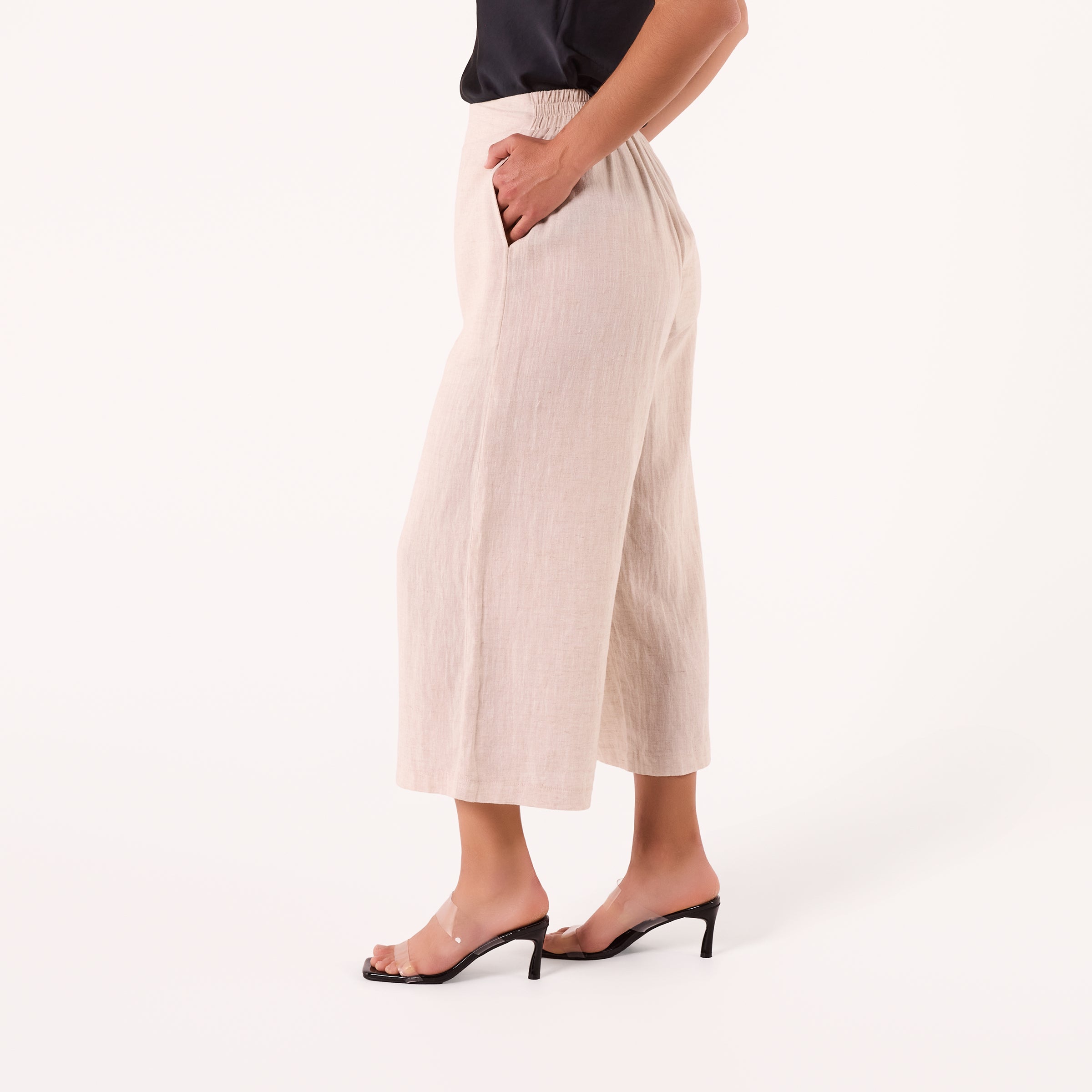 AM02377 100%LINEN CROPPED PANTS