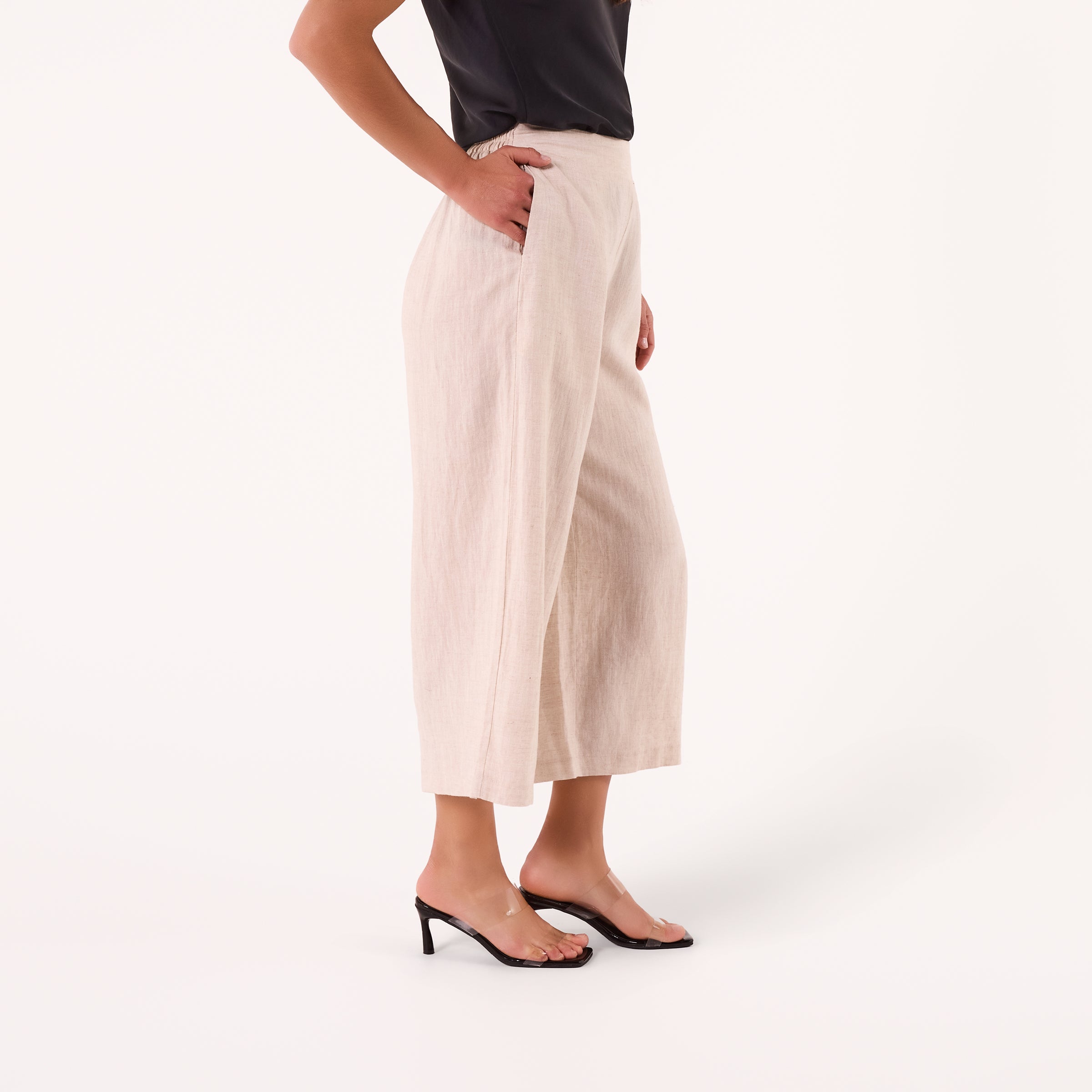 AM02377 100%LINEN CROPPED PANTS