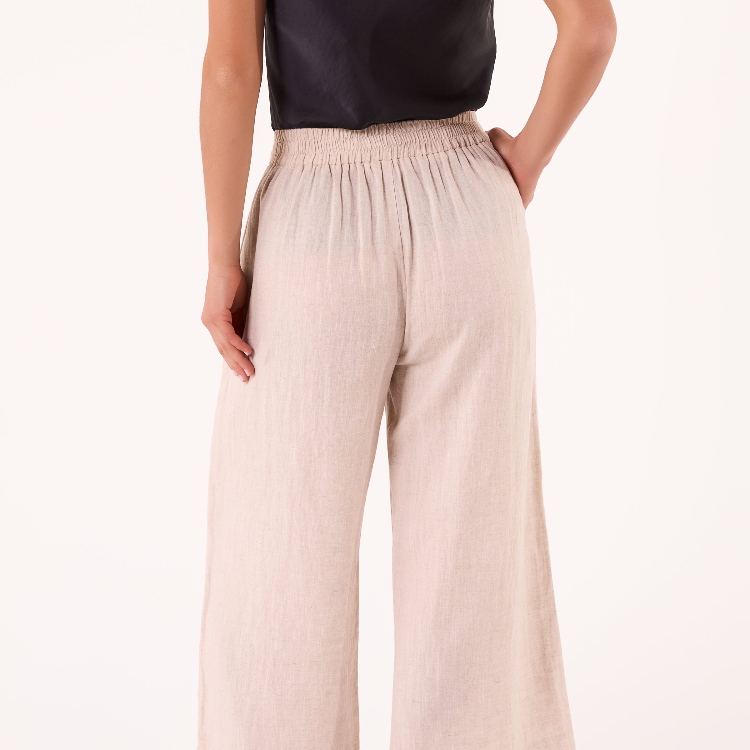 AM02377 100%LINEN CROPPED PANTS