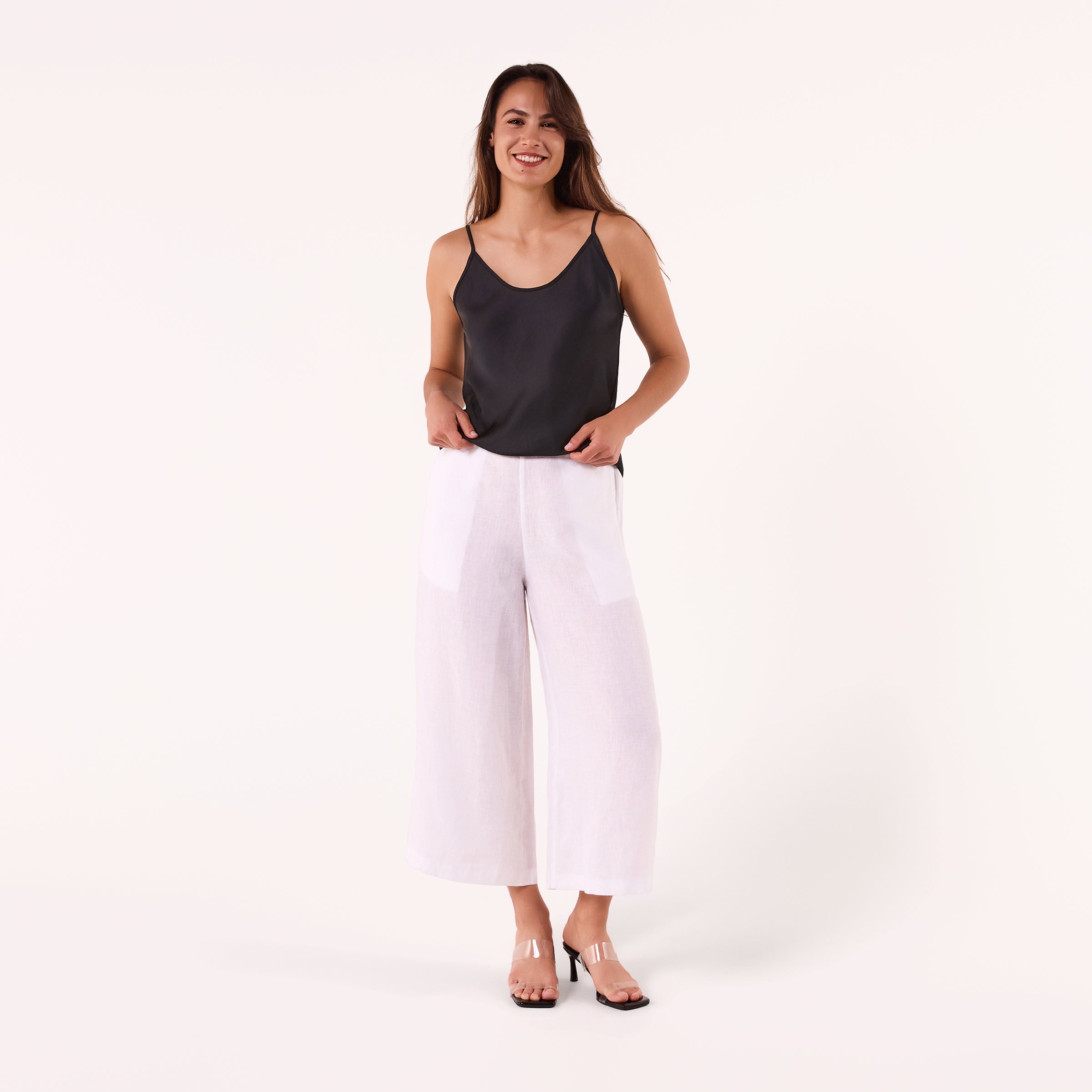 AM02377 100%LINEN CROPPED PANTS
