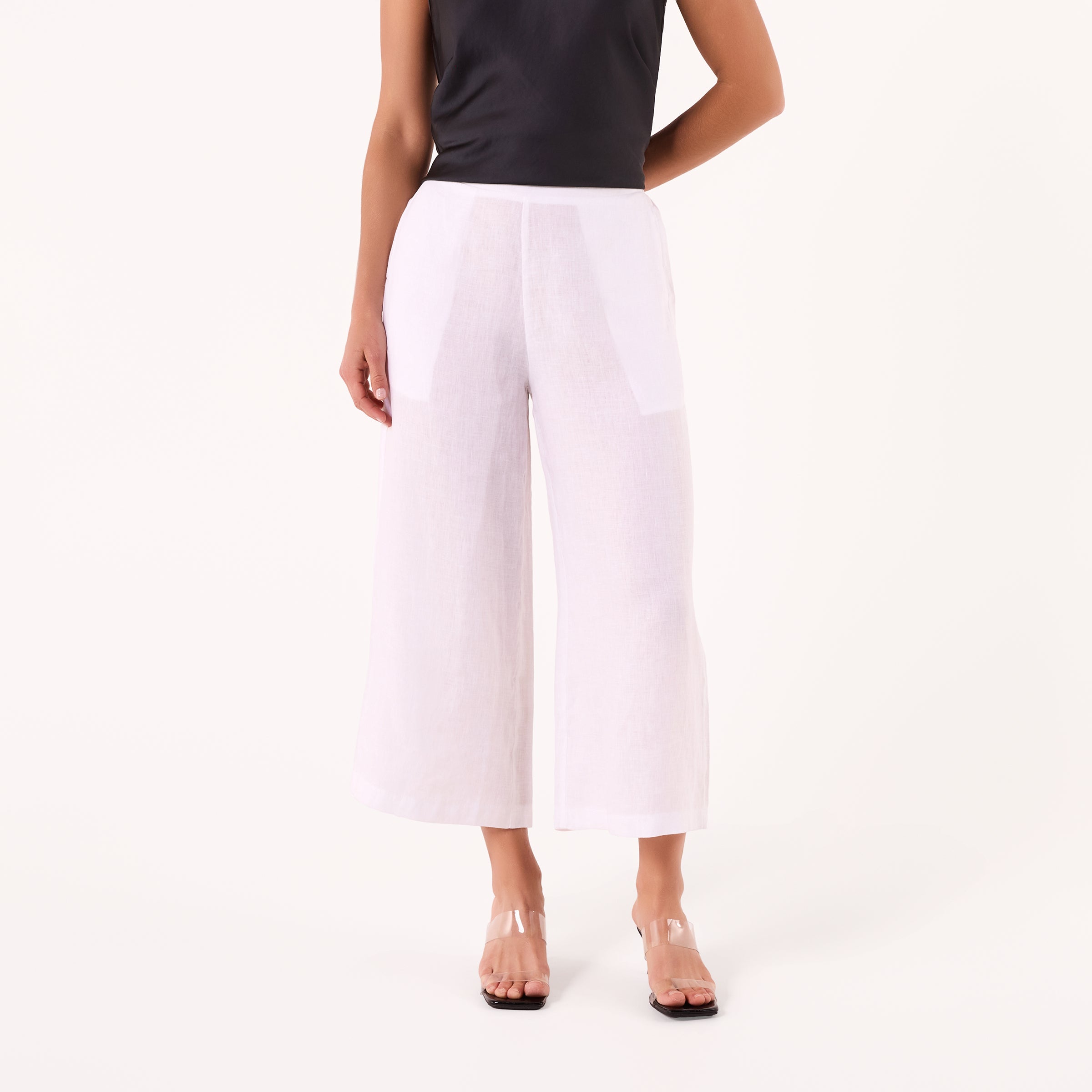 AM02377 100%LINEN CROPPED PANTS