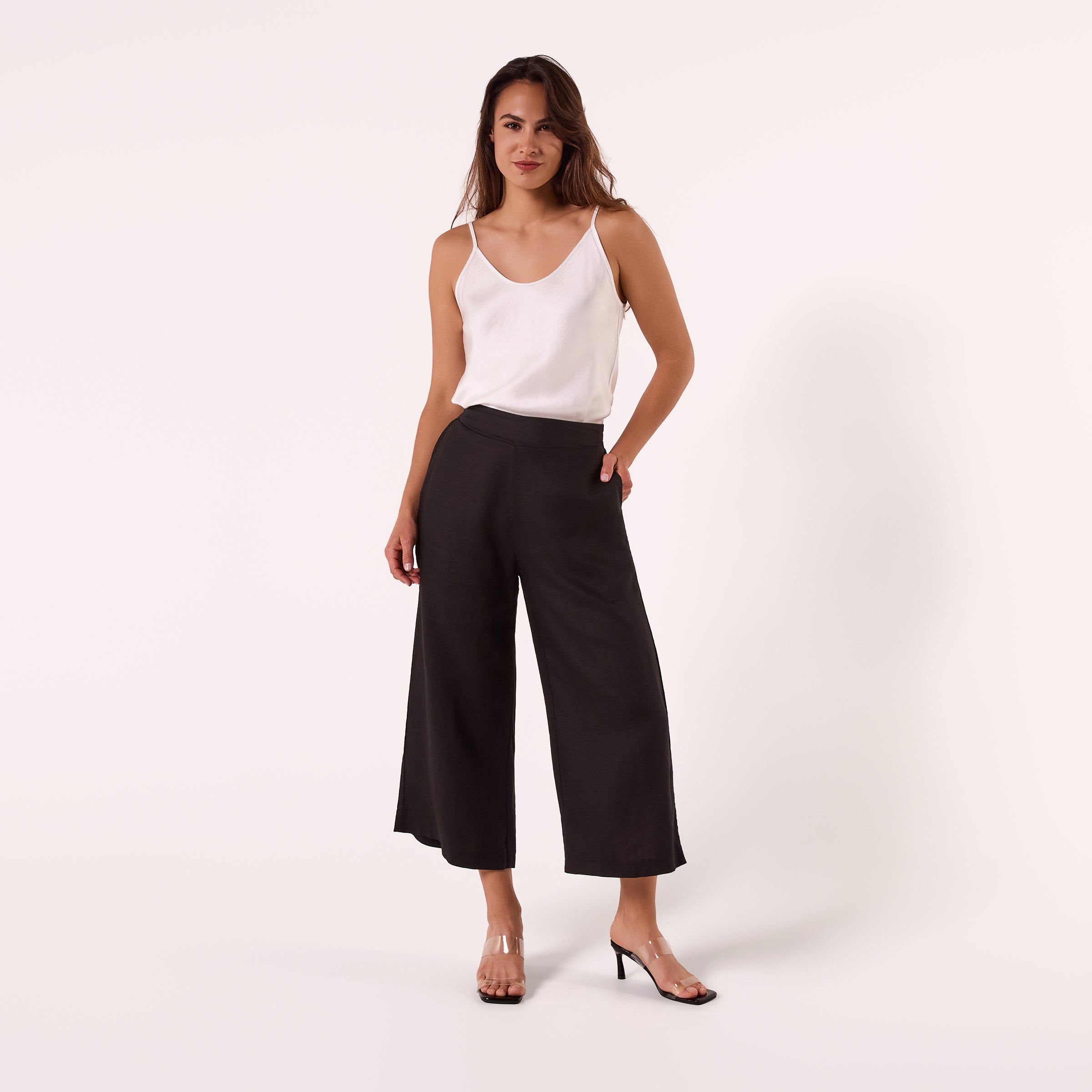 AM02377 100%LINEN CROPPED PANTS