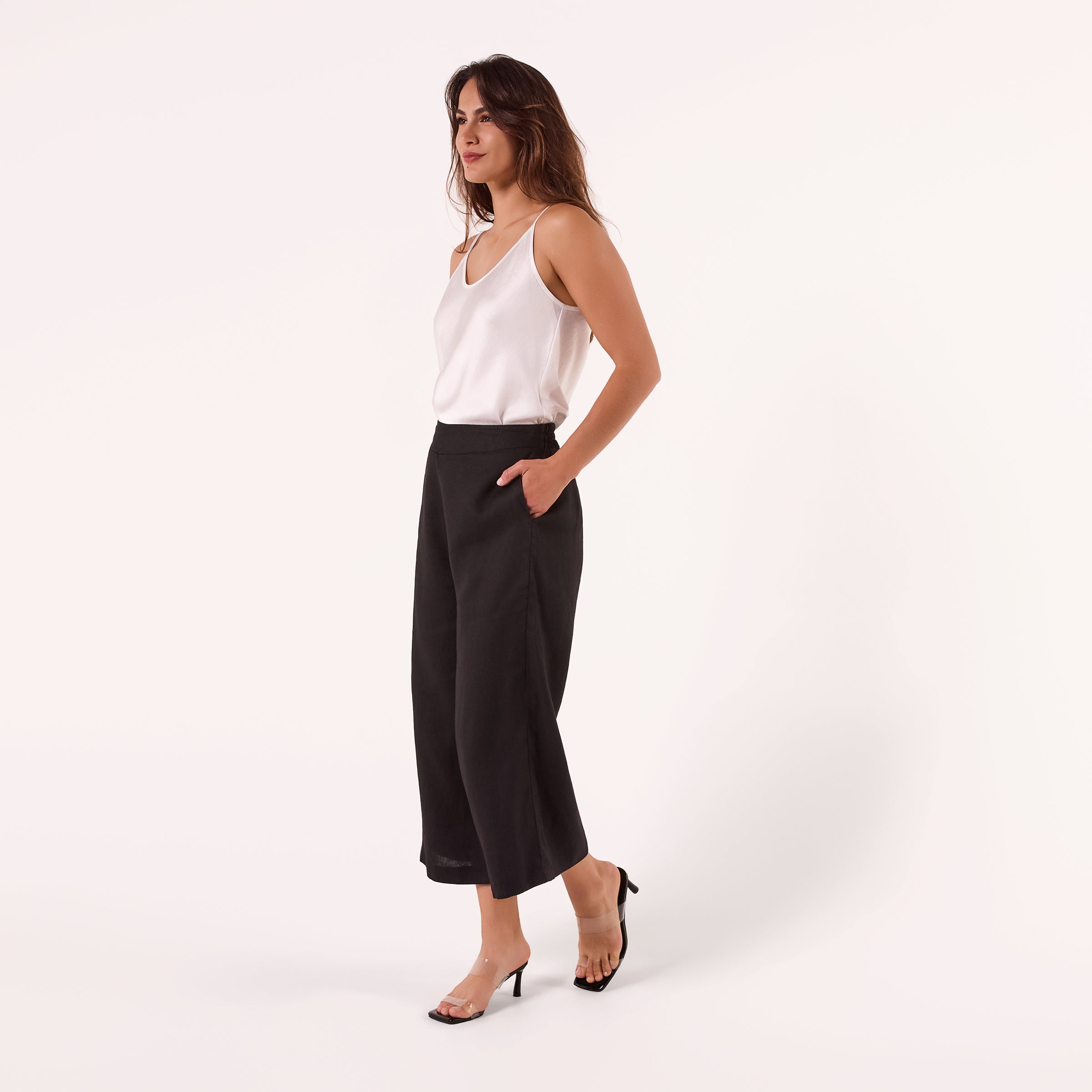 AM02377 100%LINEN CROPPED PANTS