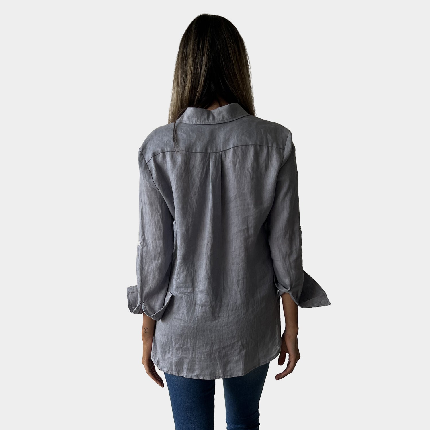 AM02506 EMBROIDERY POCKET 100%LINEN SHIRT
