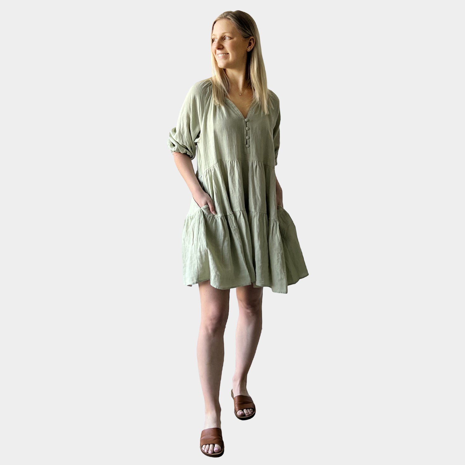 AM023051 HIGH QUALITY 100%LINEN DRESS
