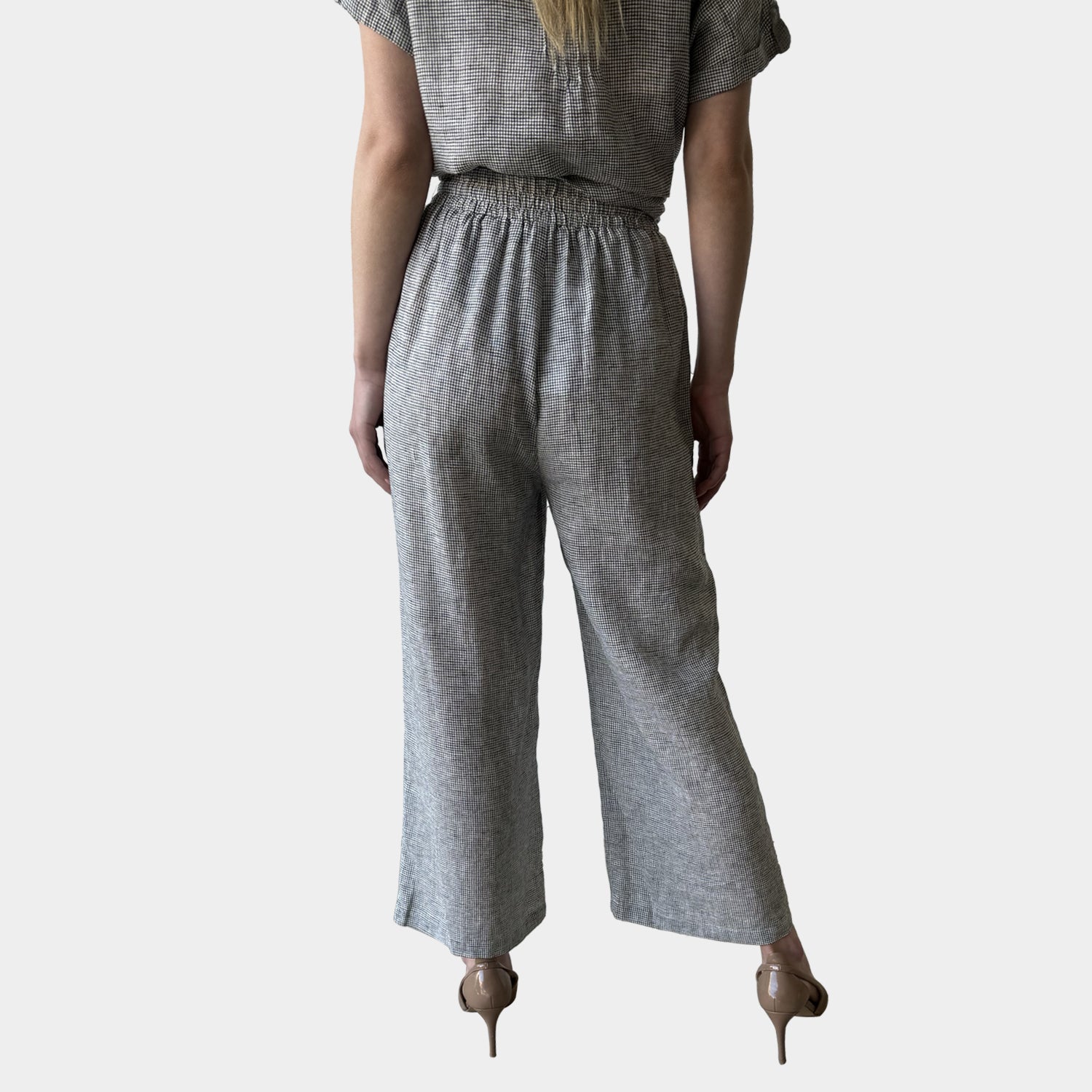 AM0223-1 SIDE POCKET GINGHAM 100%LINEN PANT