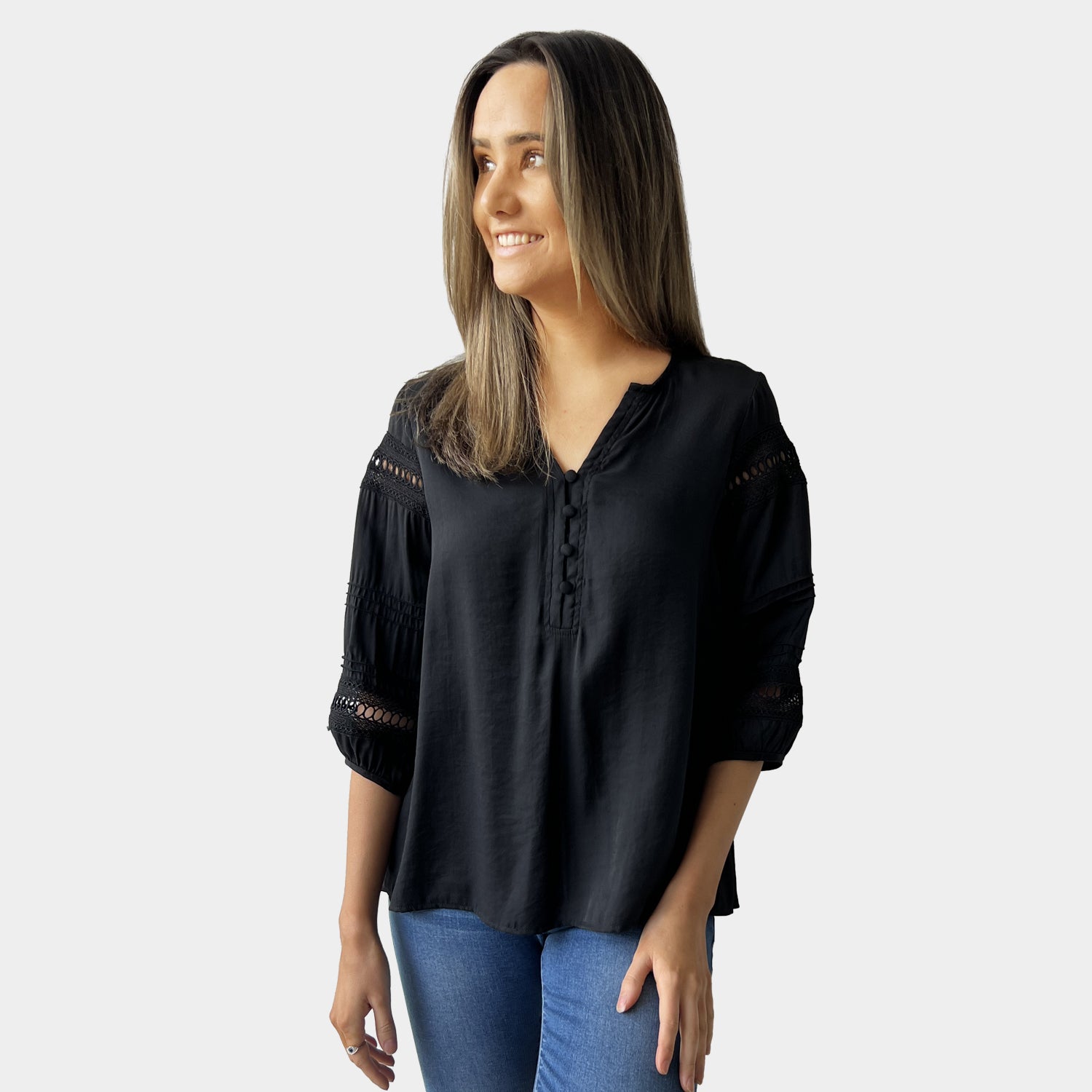 AM02398 LACE TRIM SLEEVE TOP