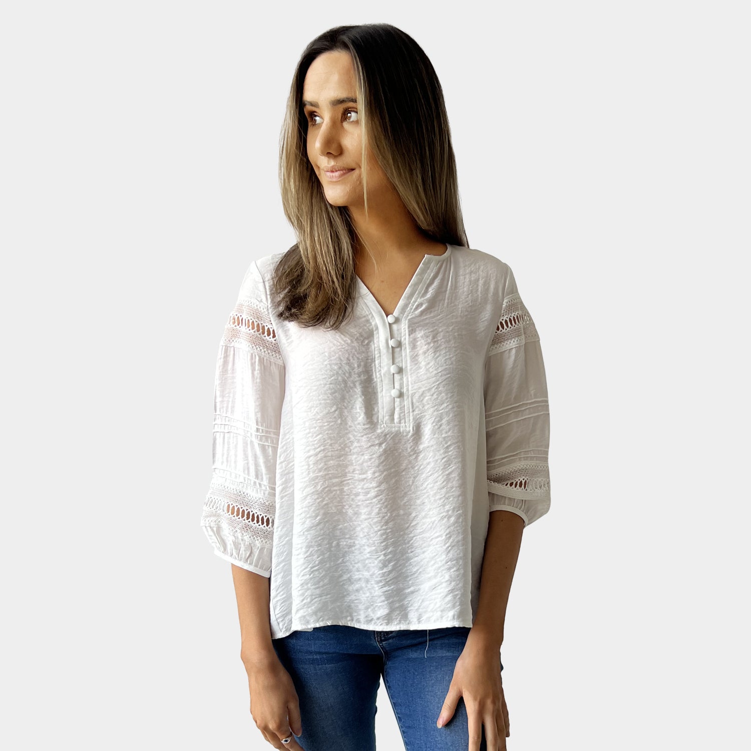 AM02398 LACE TRIM SLEEVE TOP