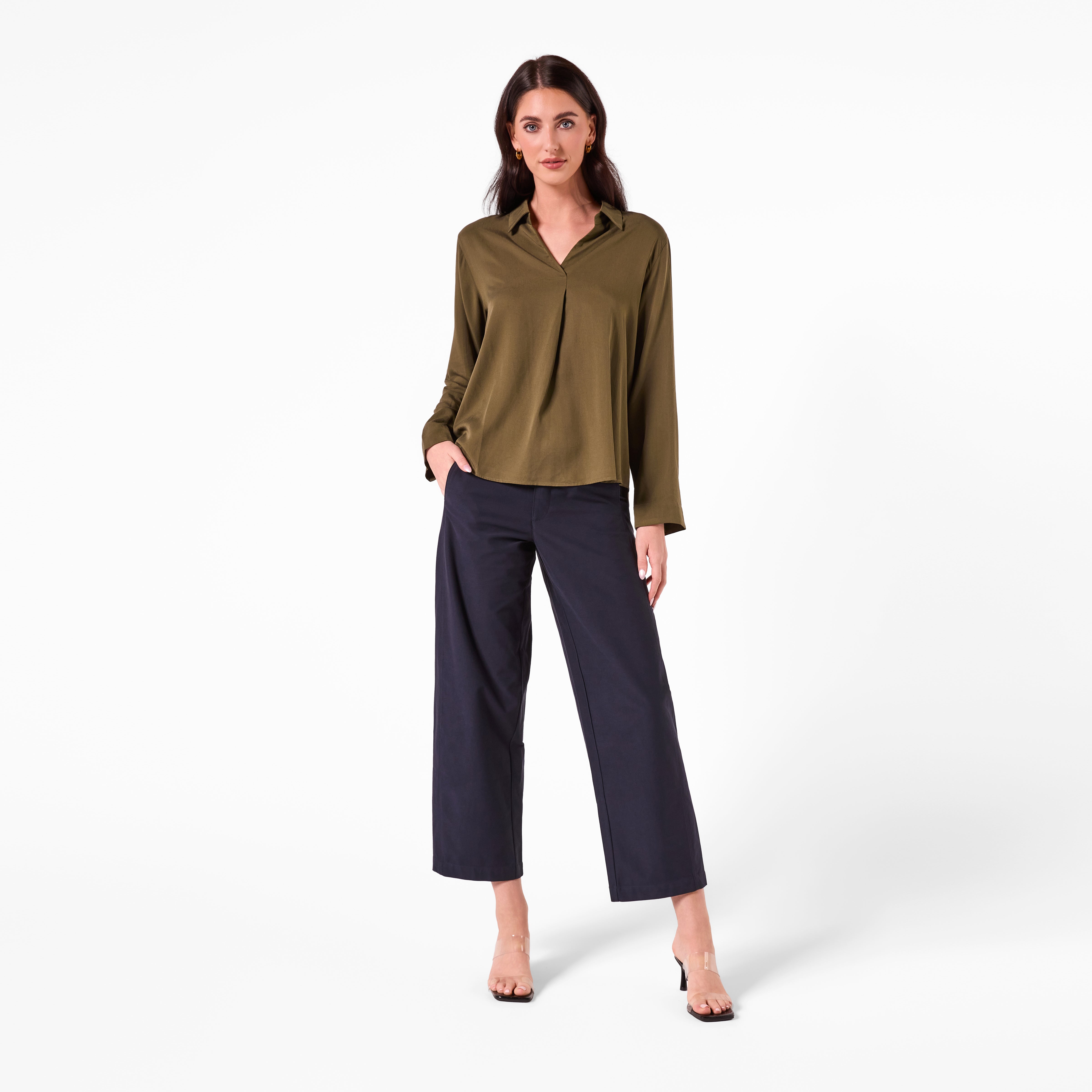 AM26013 JOHNNY COLLAR BLOUSE (KHAKI)