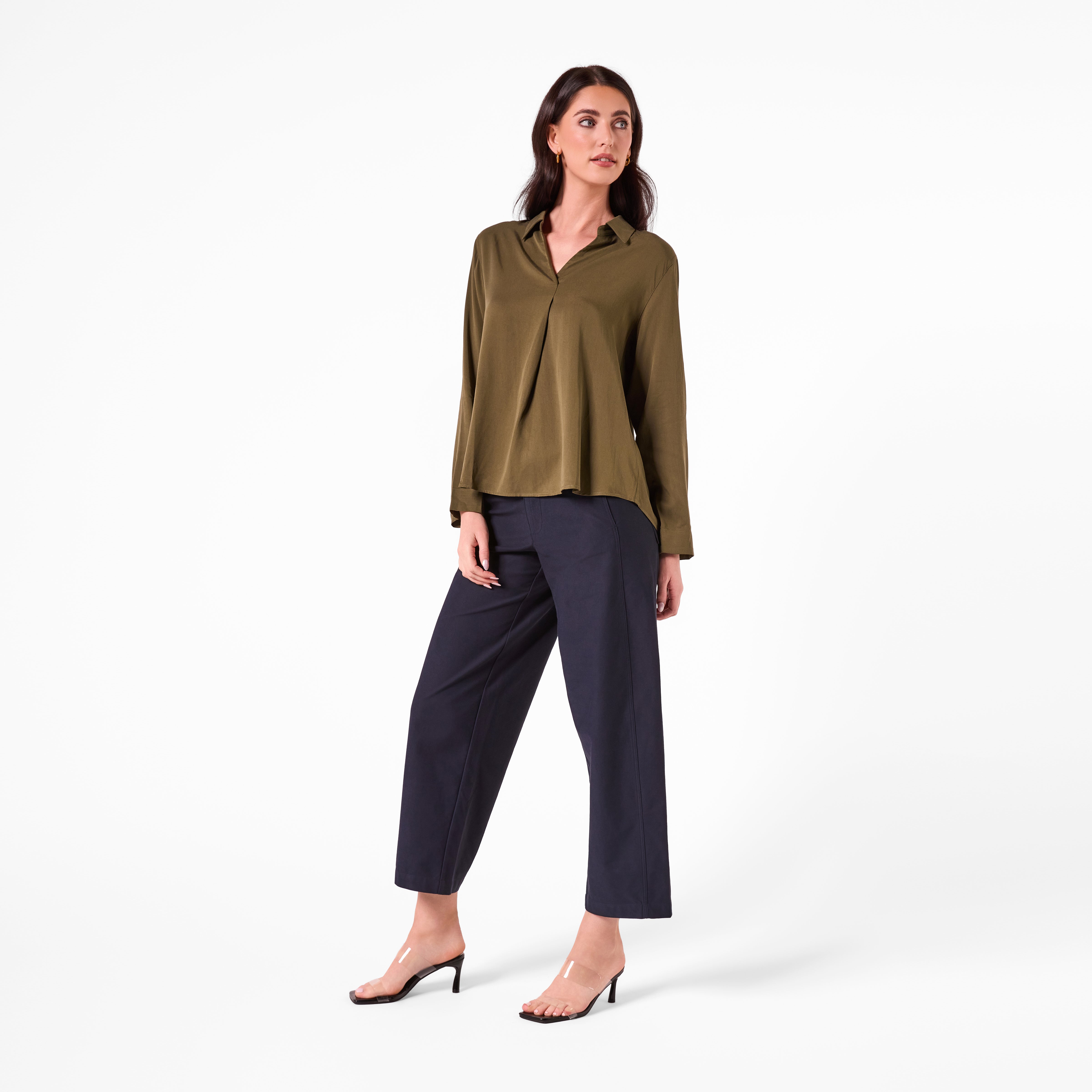 AM26013 JOHNNY COLLAR BLOUSE (KHAKI)