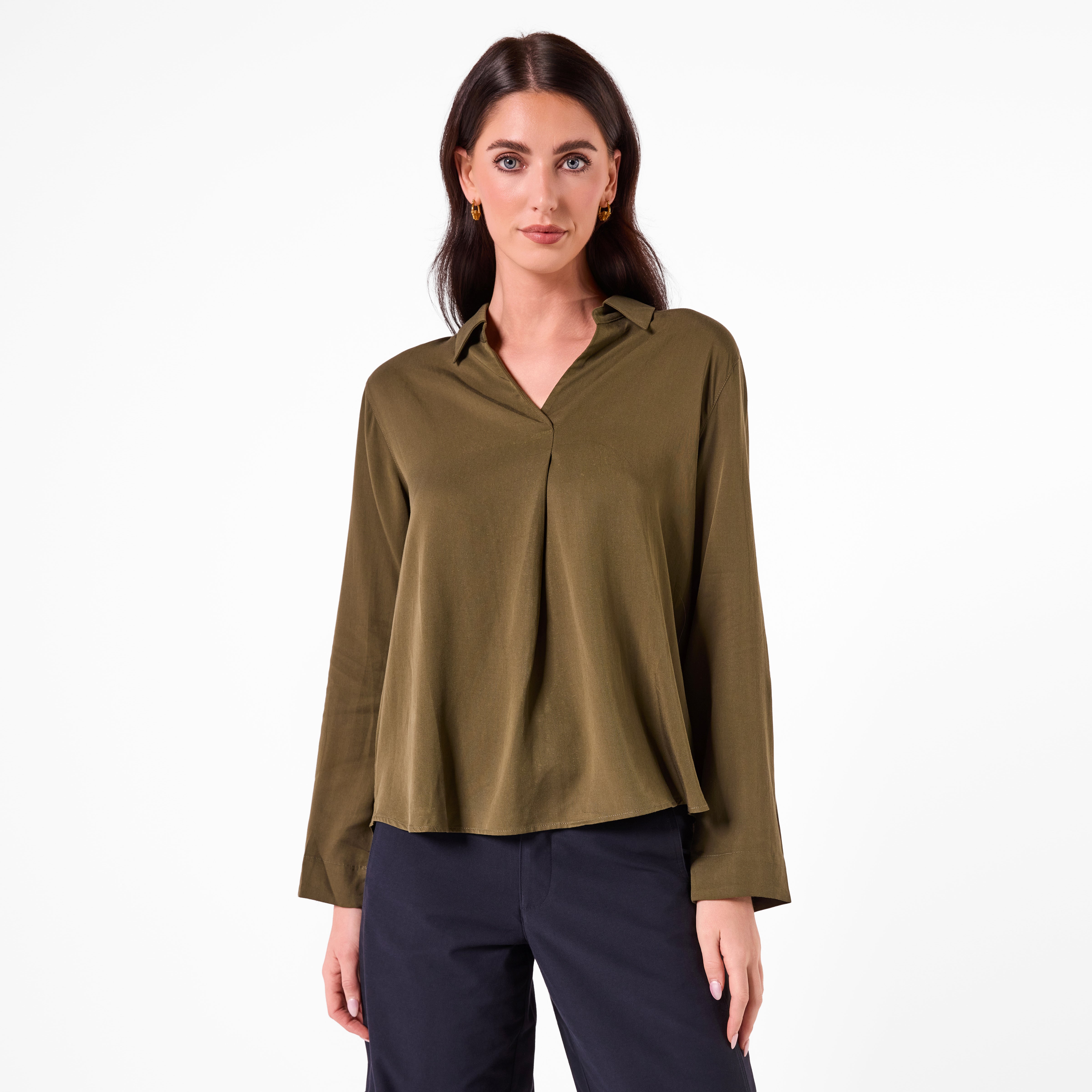 AM26013 JOHNNY COLLAR BLOUSE (KHAKI)