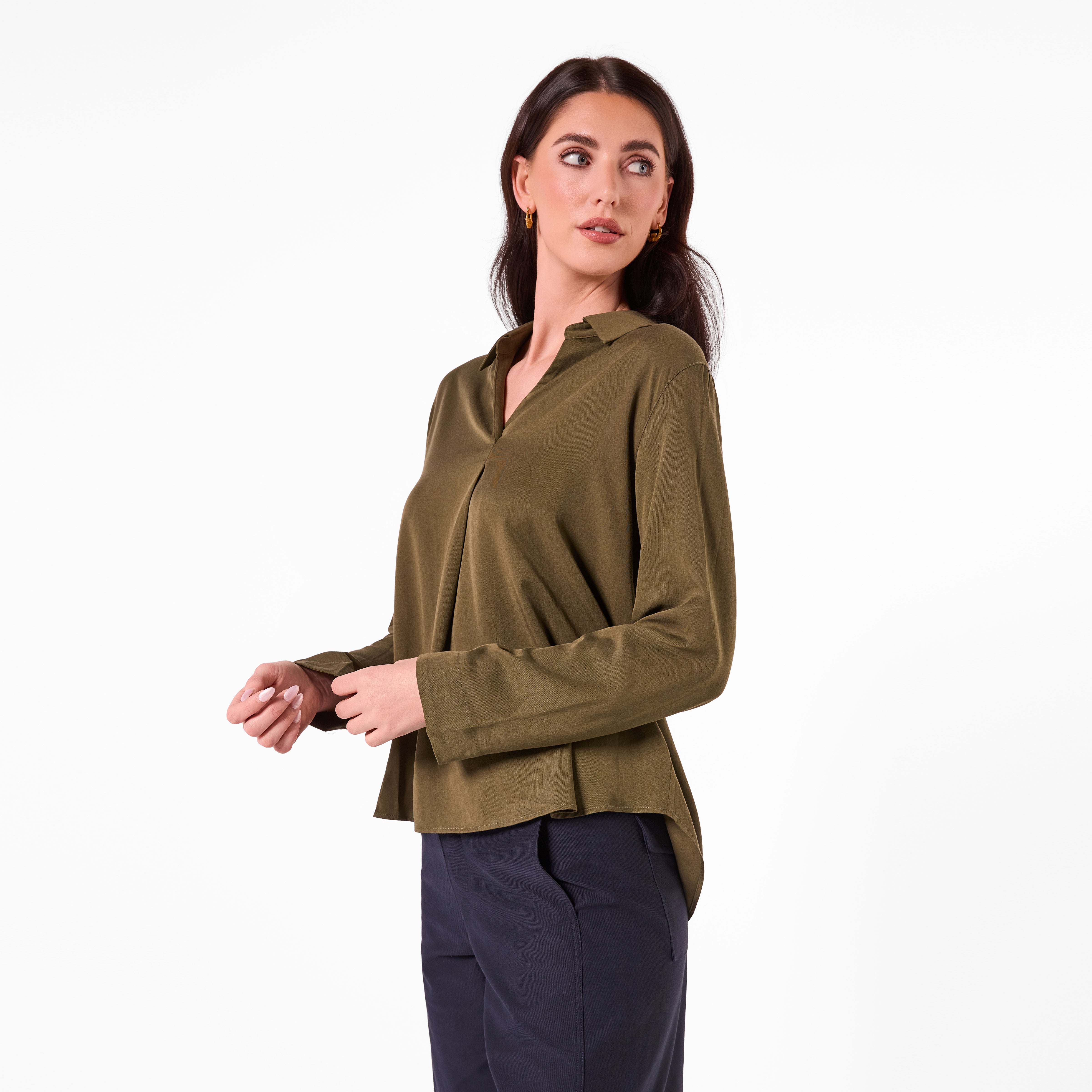 AM26013 JOHNNY COLLAR BLOUSE (KHAKI)