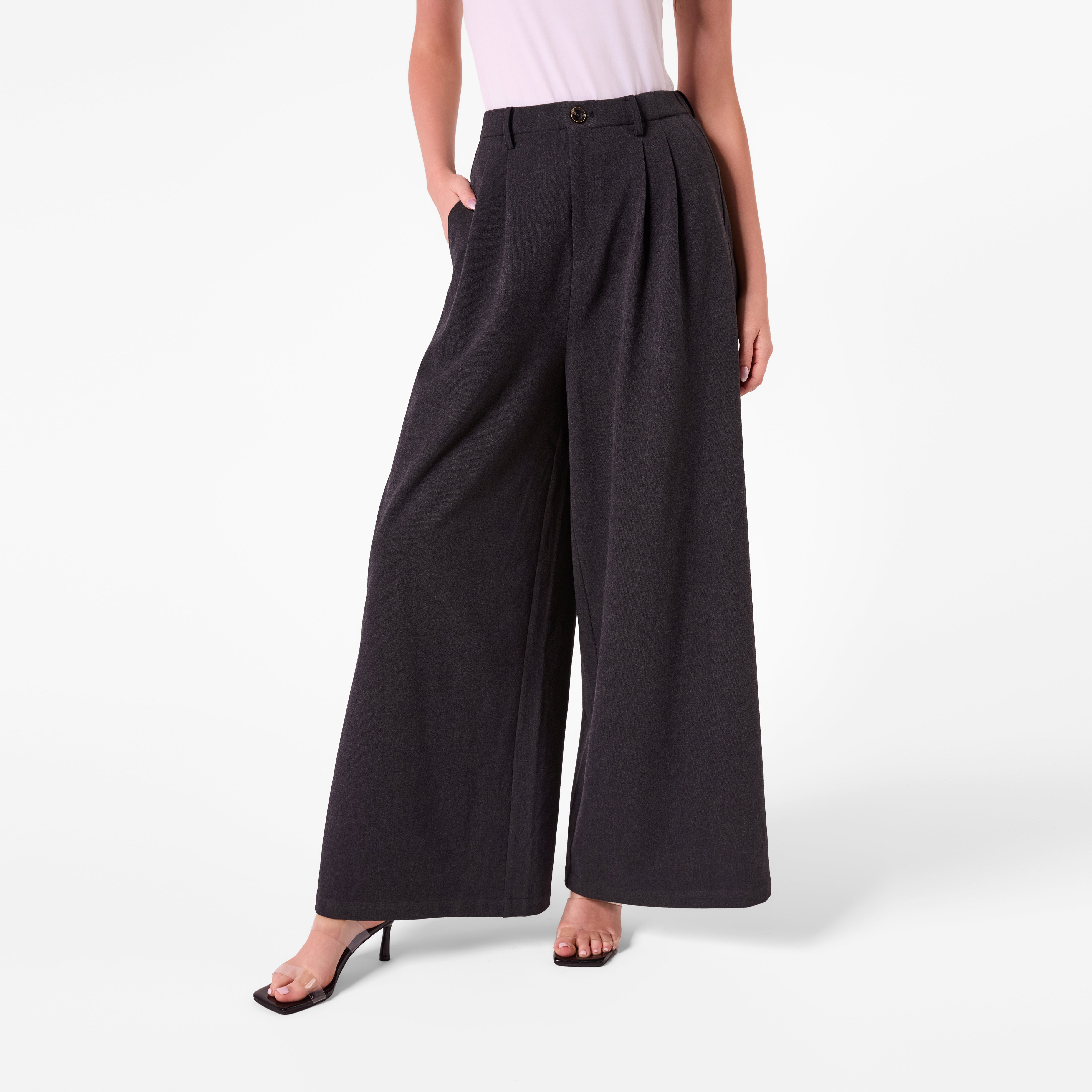 AF00027 WIDE LEG PLEATED PANT (CHARCOAL)