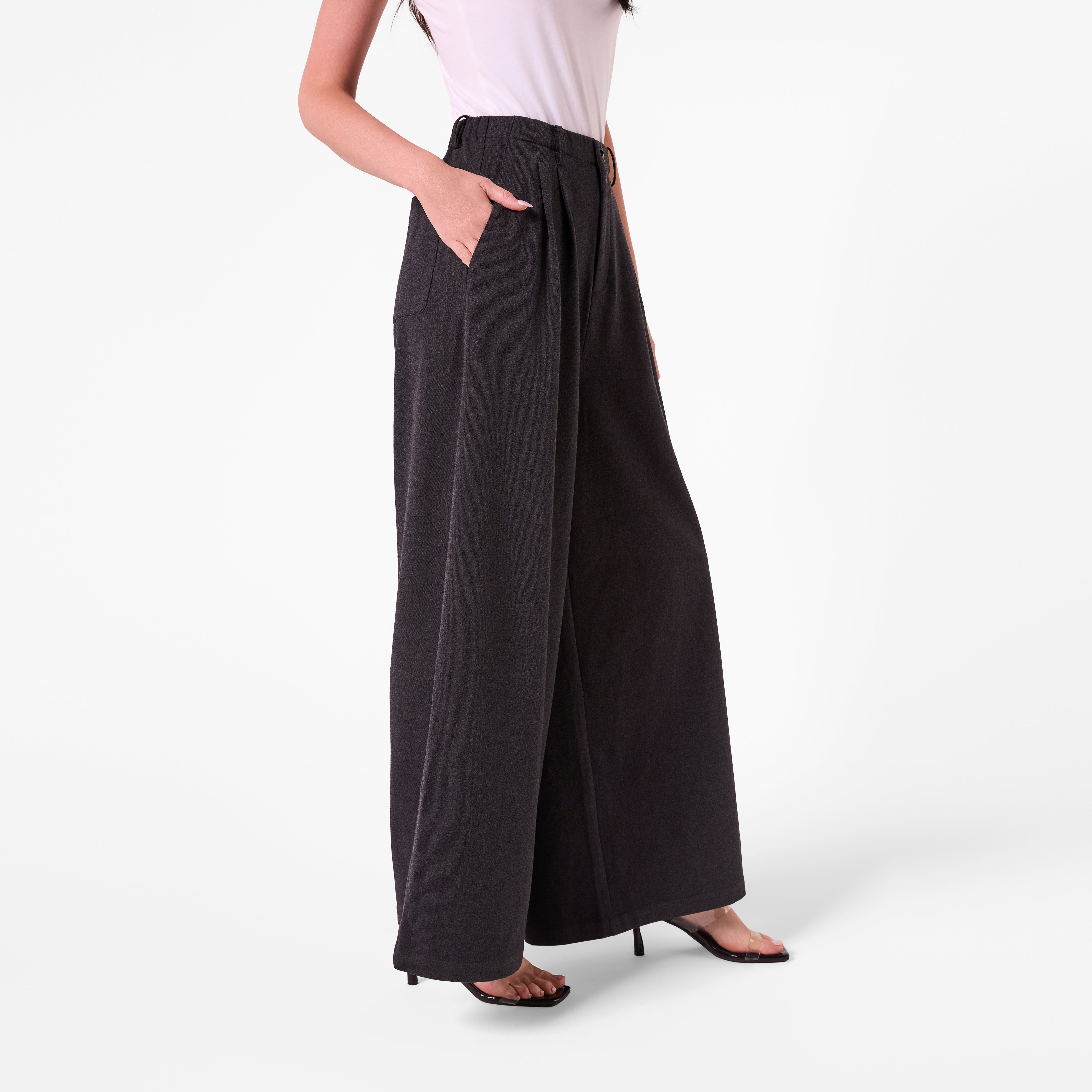 AF00027 WIDE LEG PLEATED PANT (CHARCOAL)