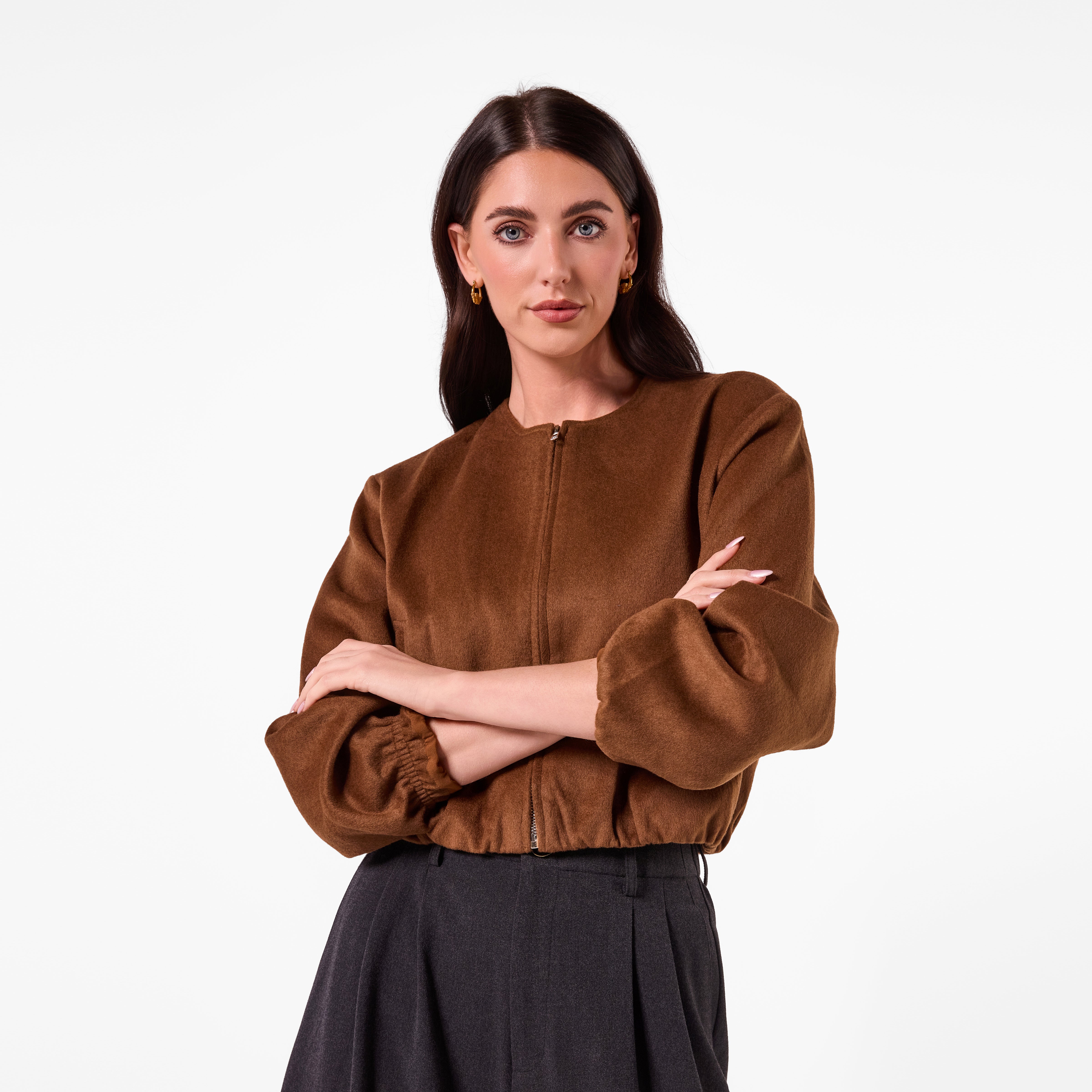 AM26038 WOOL FELT BOMBER JACKET (TAN)
