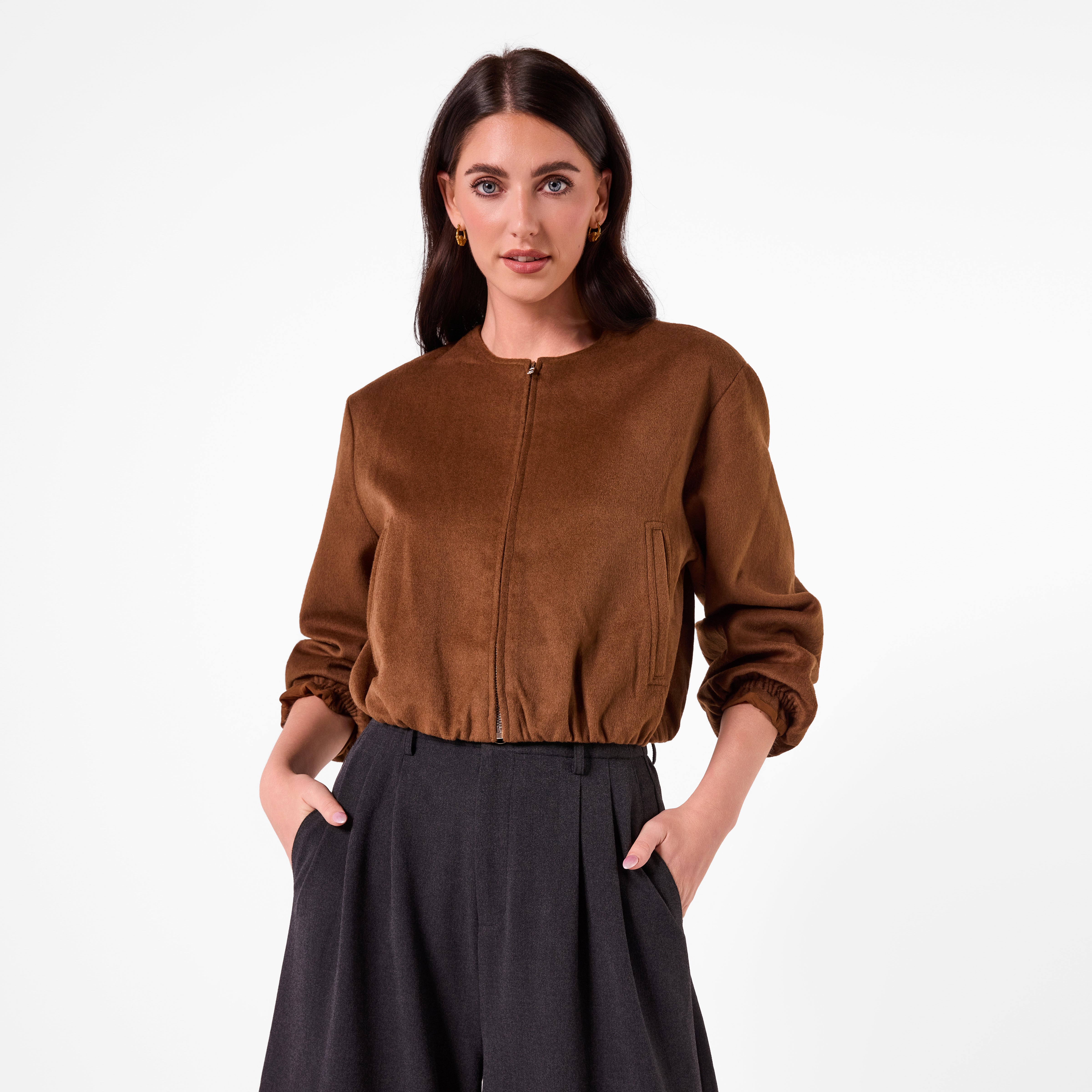 AM26038 WOOL FELT BOMBER JACKET (TAN)