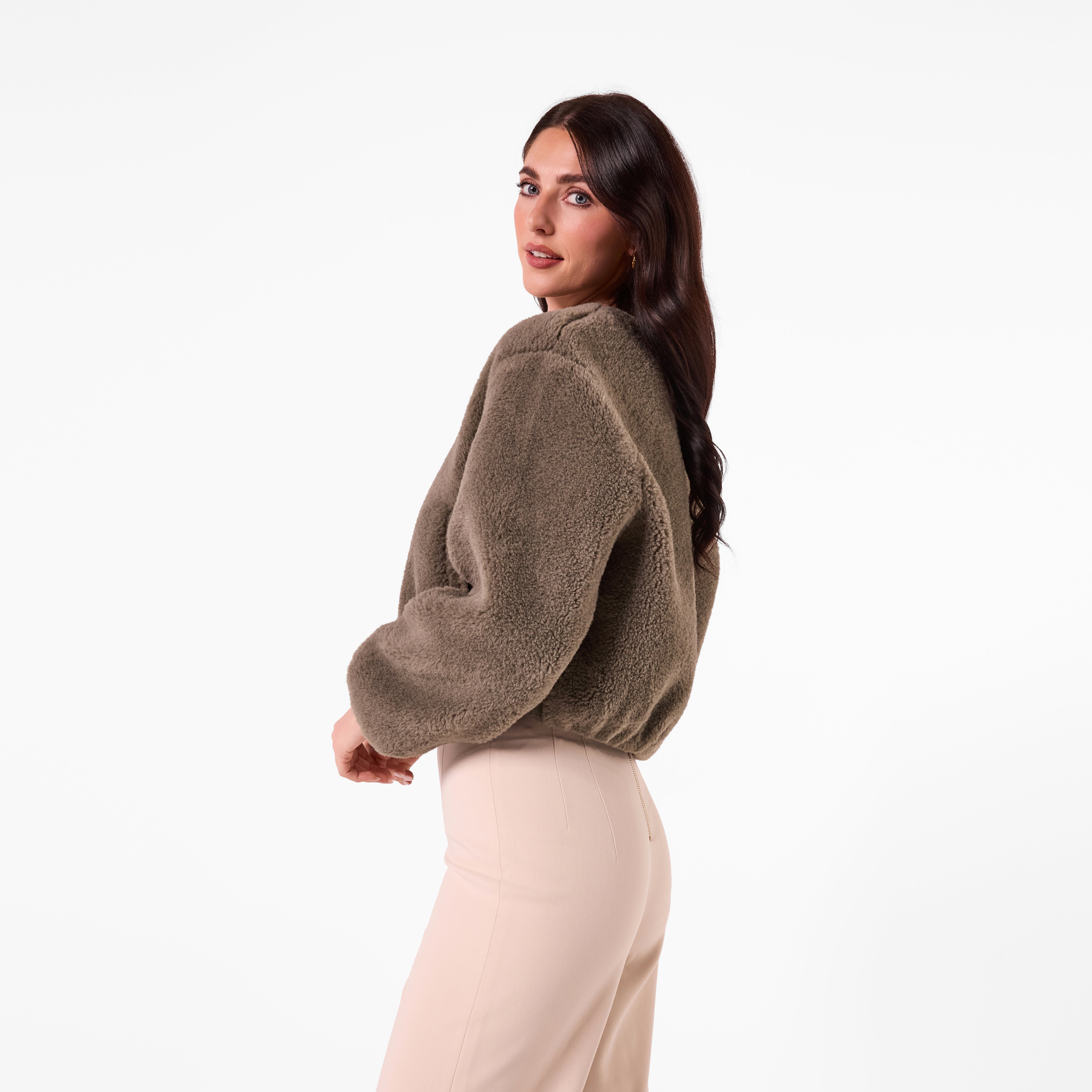 AM26022 TEDDY CROP JACKET (KHAKI)