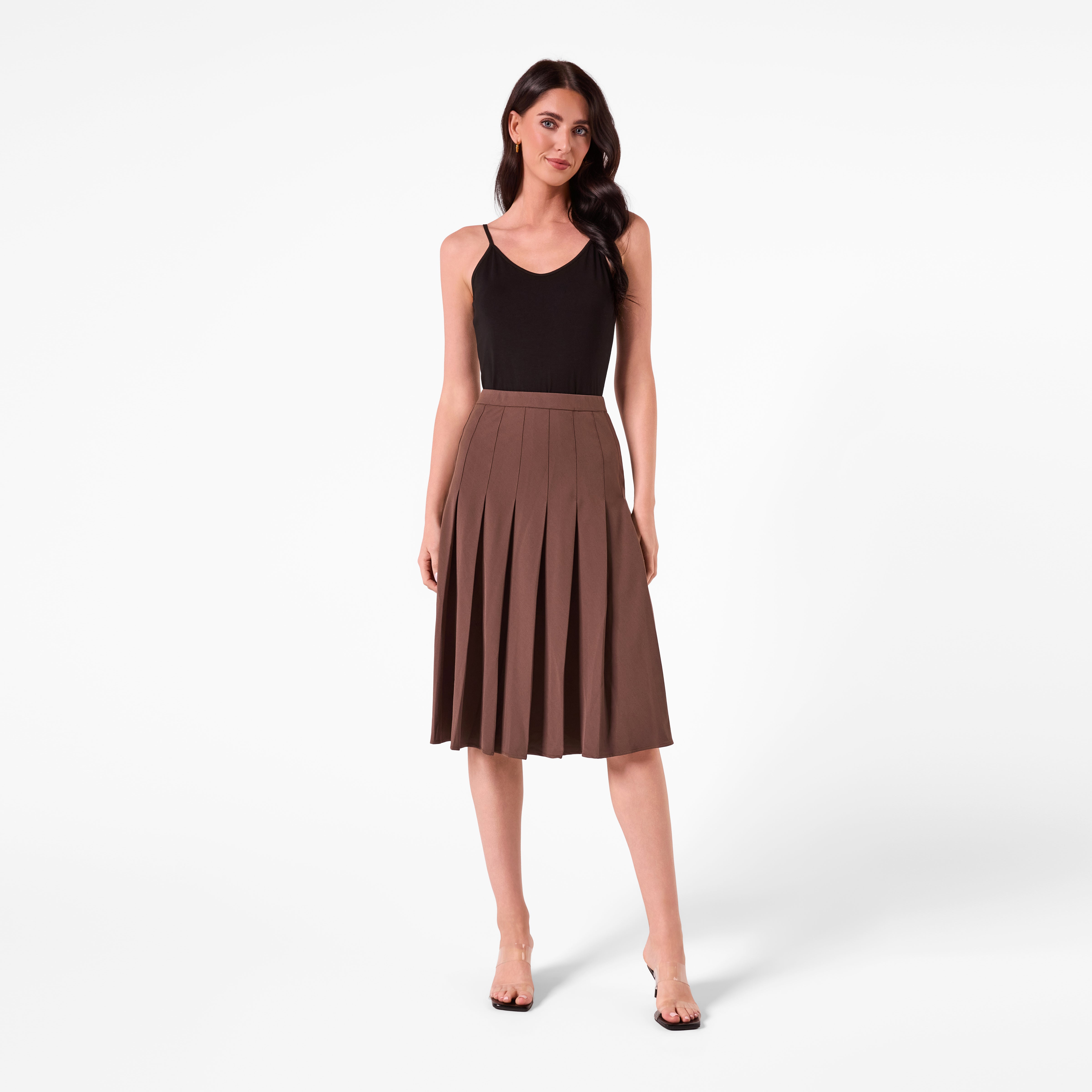 AF00023 PLEATED MIDI SKIRT (CHOCOLATE)